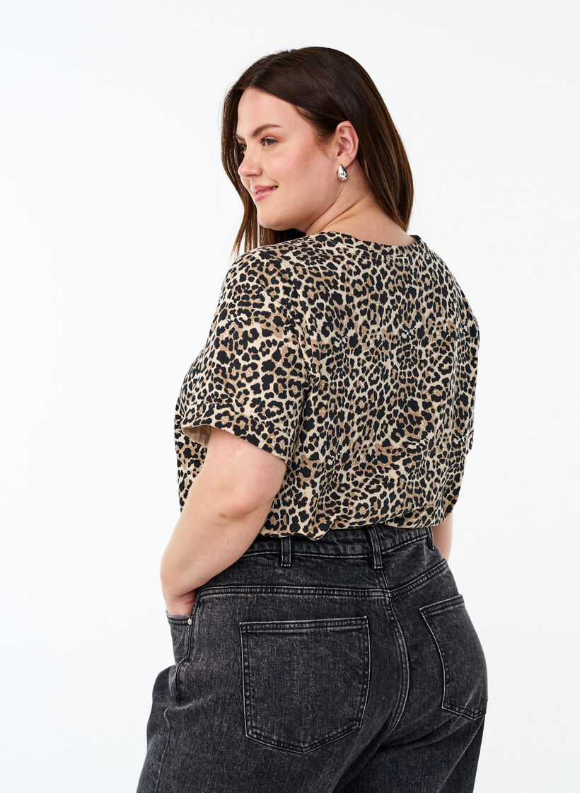 T-Shirt mit Rundhalsausschnitt und Allover-Print, Braun, Model image number 2