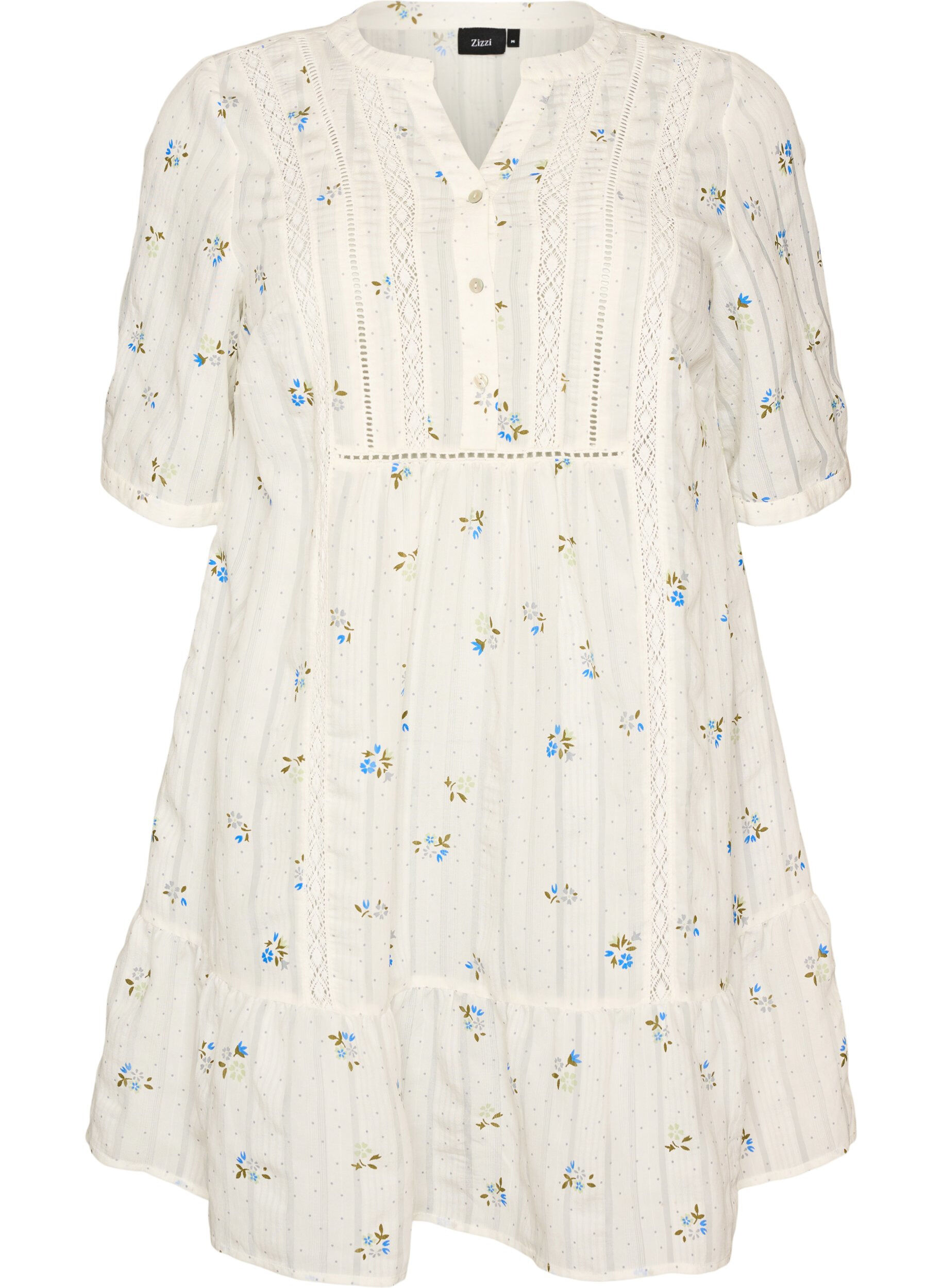 ZizziRobe courte en viscose avec bordure en dentelle et coupe trap&egrave;ze &eacute;vas&eacute;e, Vanille, Packshot image number 0