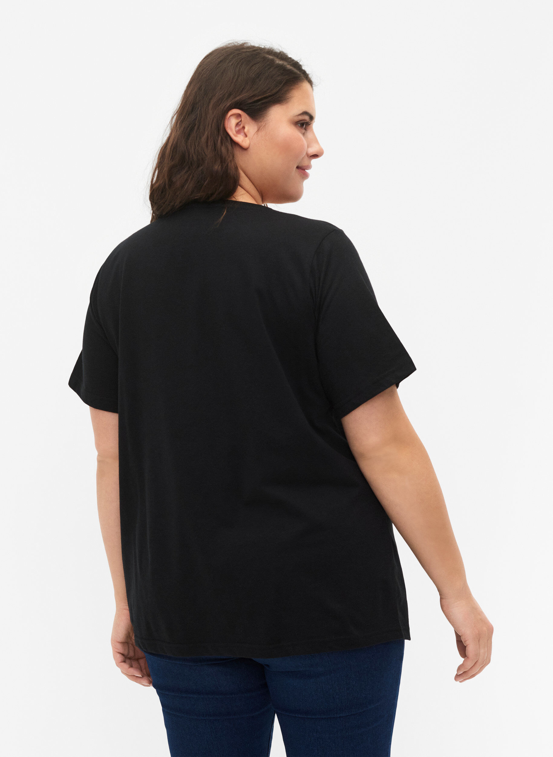 Zizzi FLASH - 2-pack t-shirts &agrave; col rond, Black/Black, Model image number 1
