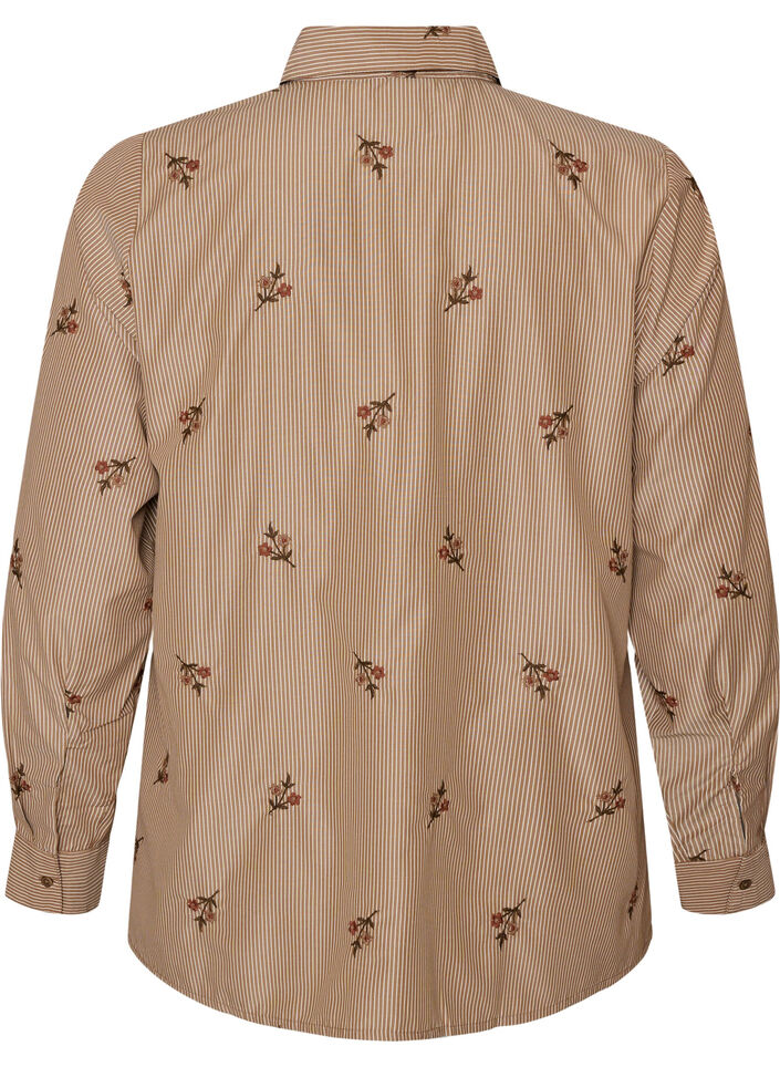 Chemise &agrave; rayures avec fleurs brod&eacute;es, Marron, Packshot