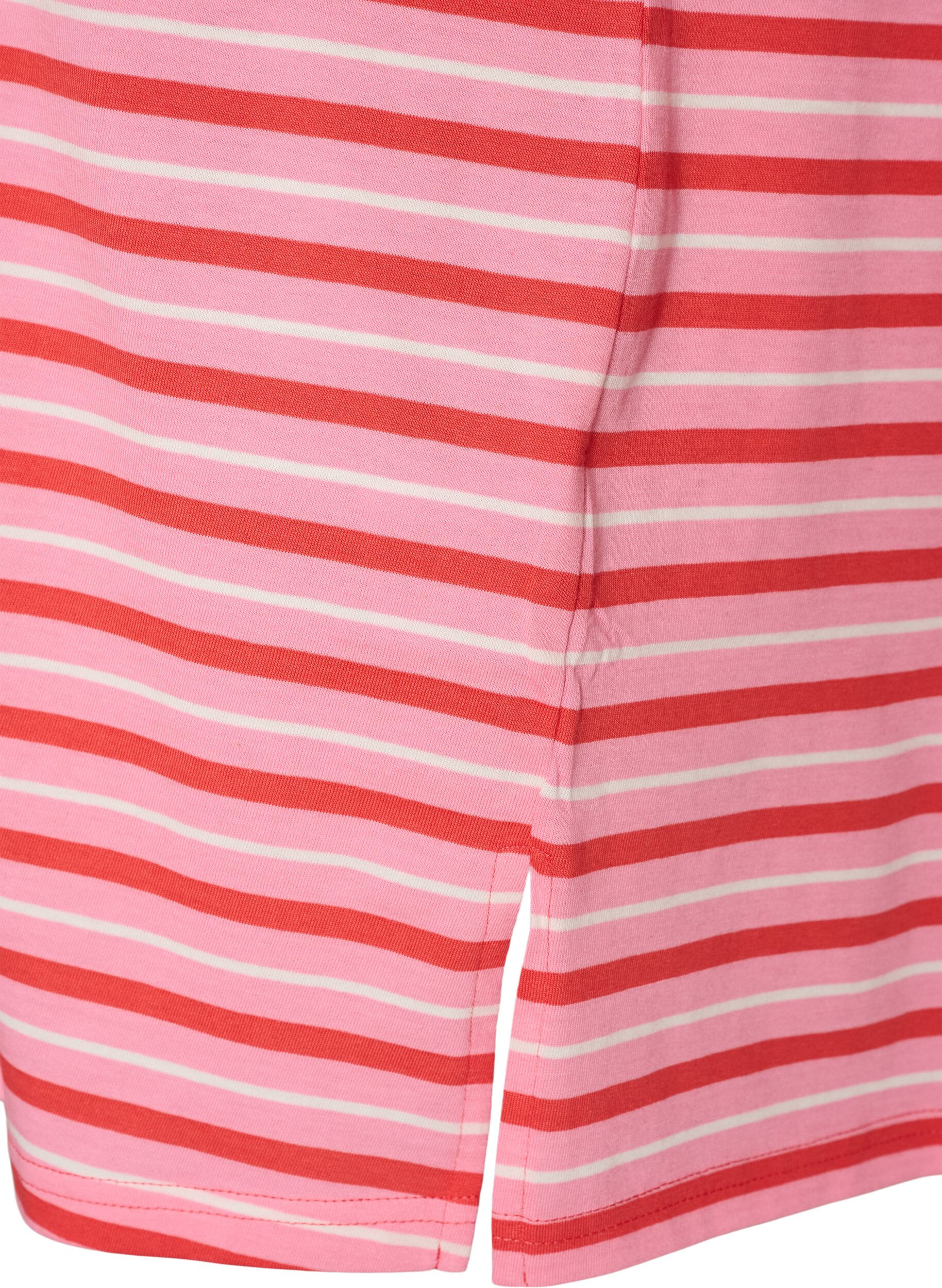 ZizziT-shirt long oversize ray&eacute; en coton bio, Rose, Packshot image number 3