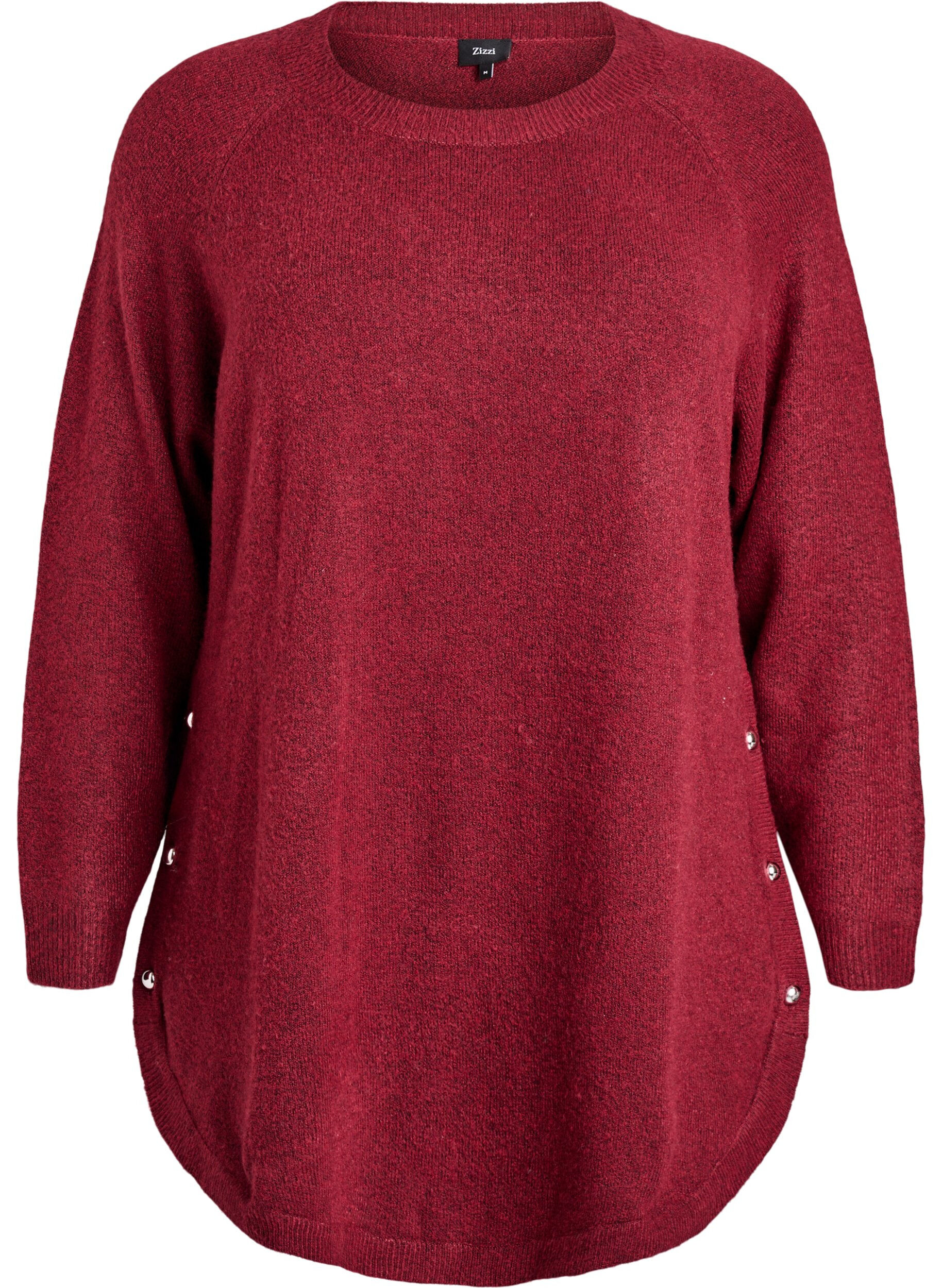 Zizzi Lange Strickbluse mit Kugelkn&ouml;pfen, Dunkles Bordeaux, Packshot image number 0