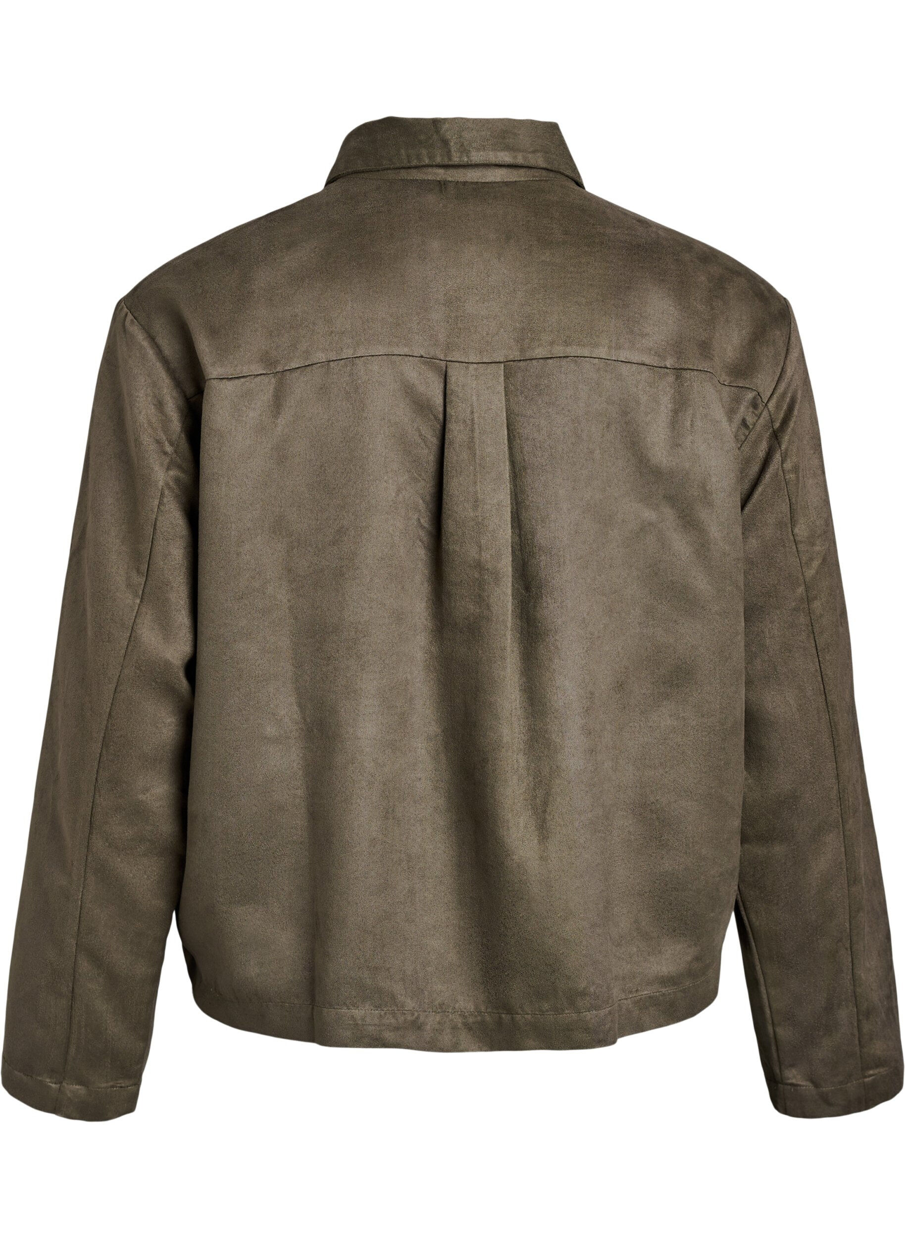 Zizzi Kurze Jacke aus Wildlederimitat mit Taschen, Gr&uuml;n, Packshot image number 1