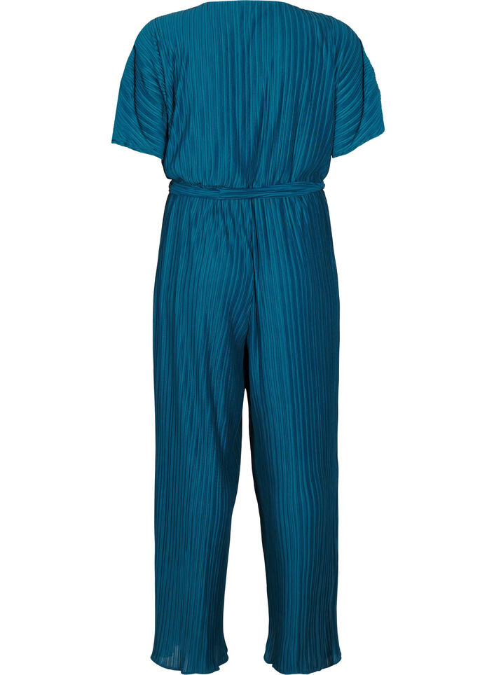 Jumpsuit mit Falten, Bindedetail und weiten Ärmeln, Blau, Packshot image number 1