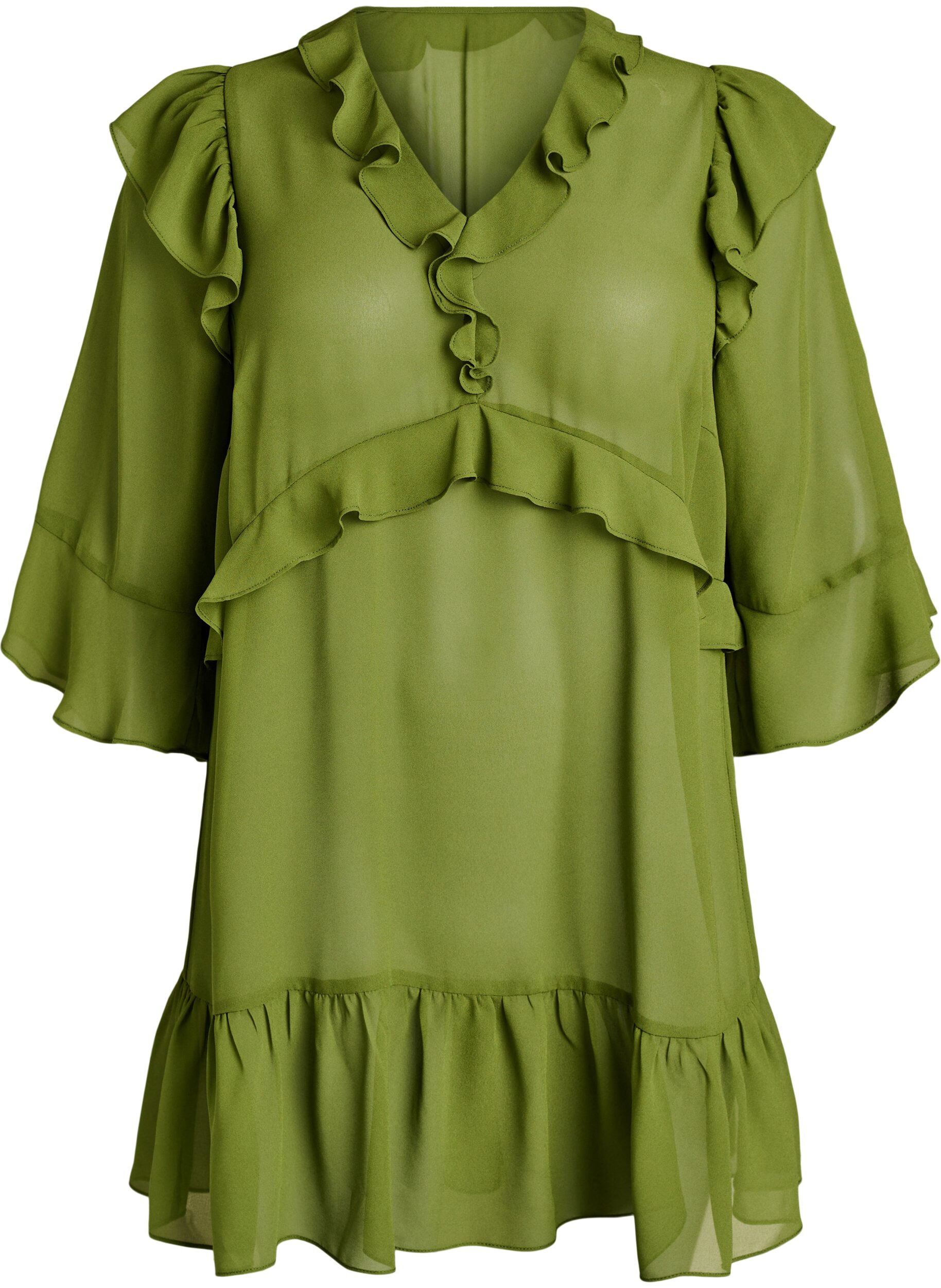 Leichtes Kleid mit R&uuml;schen und V-Ausschnitt
