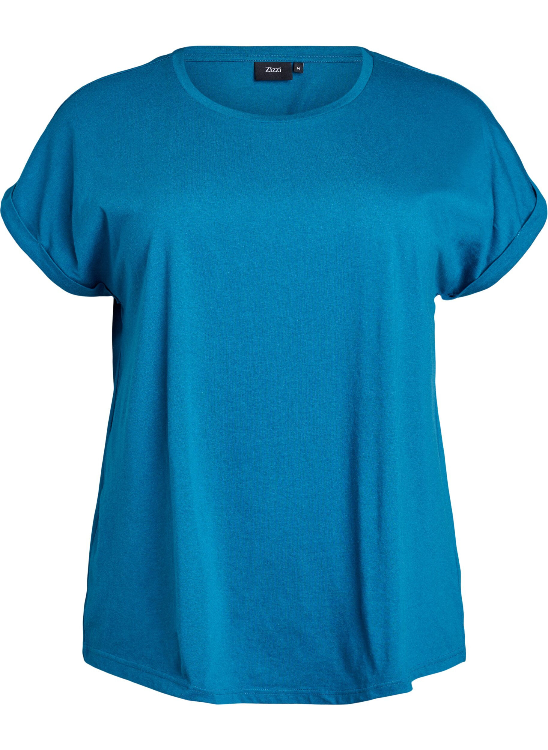 ZizziKurz&auml;rmeliges T-Shirt aus einer Baumwollmischung, Petrol, Packshot image number 0
