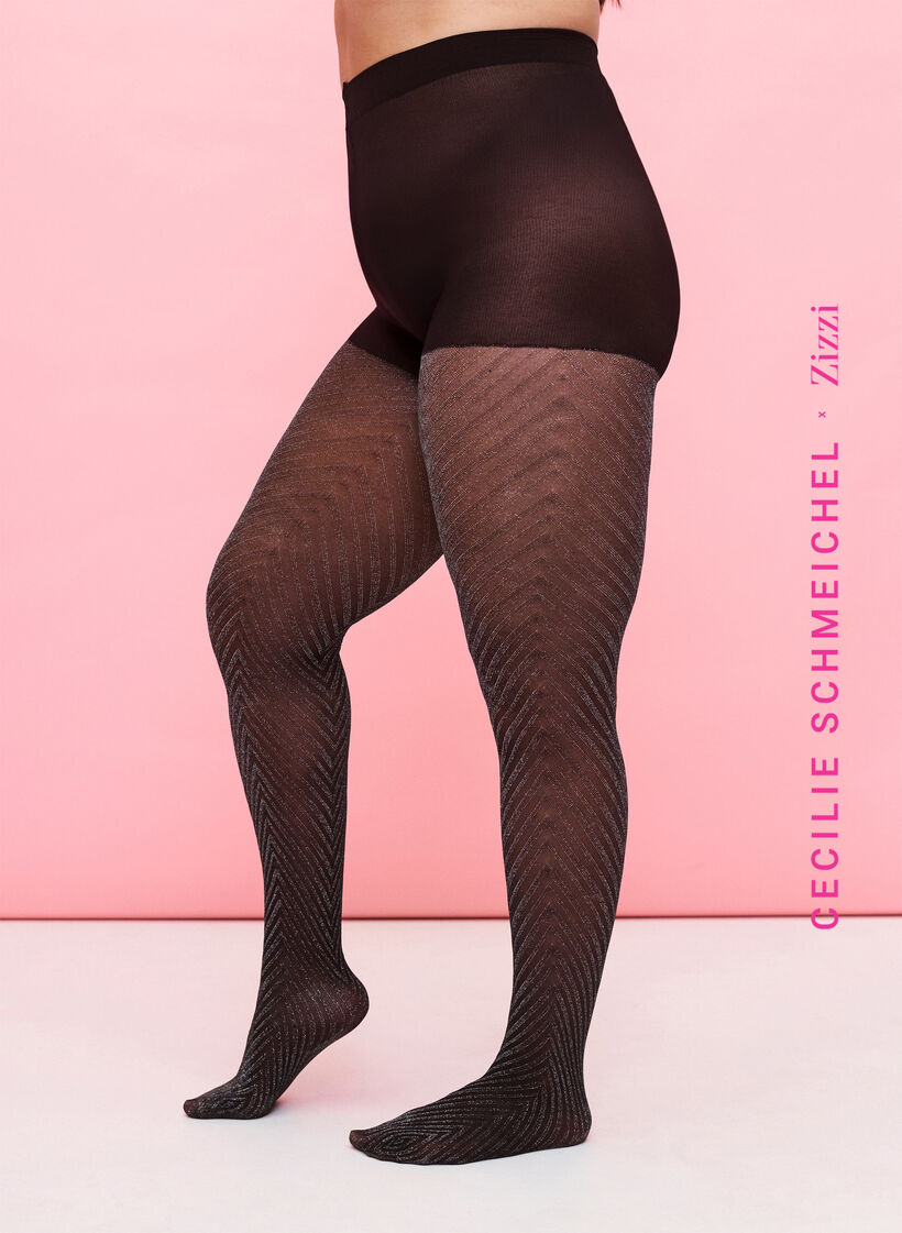 Collants pailletés avec un motif à rayures, Black, Model image number 0