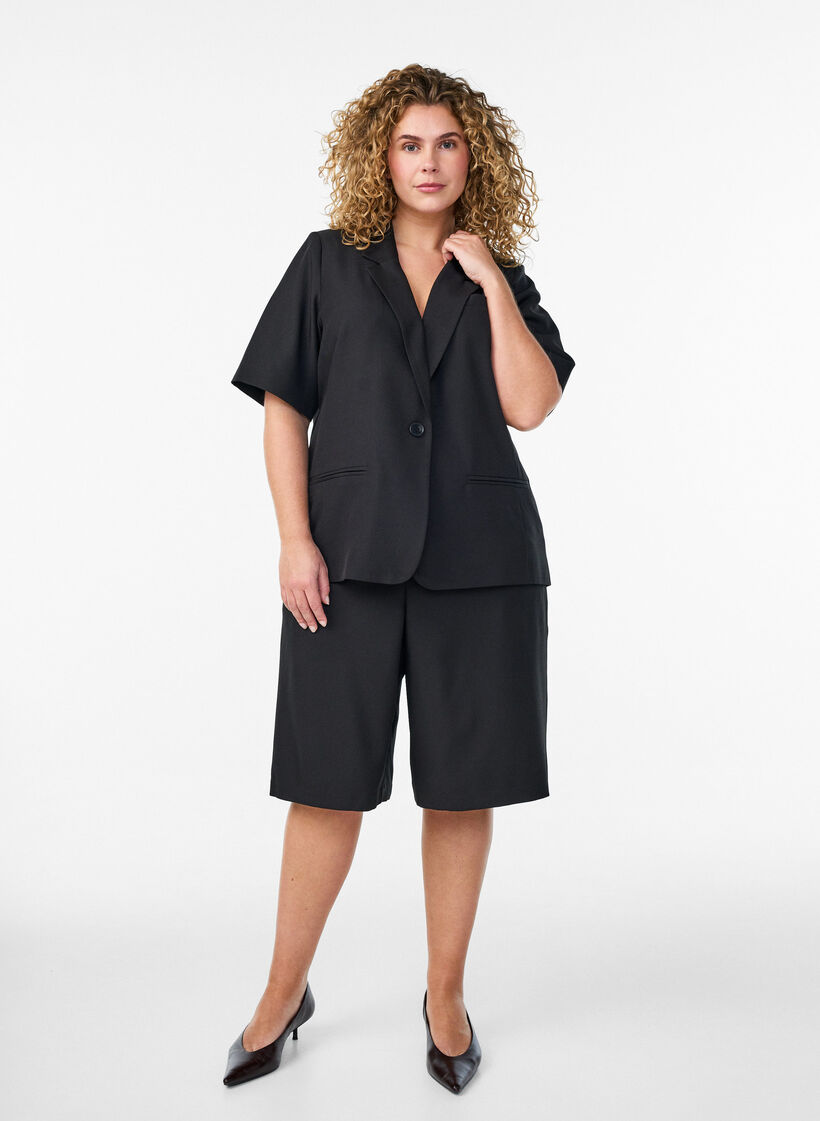 Blazer mit kurzen &Auml;rmeln und Revers, Schwarz, Model image number 1