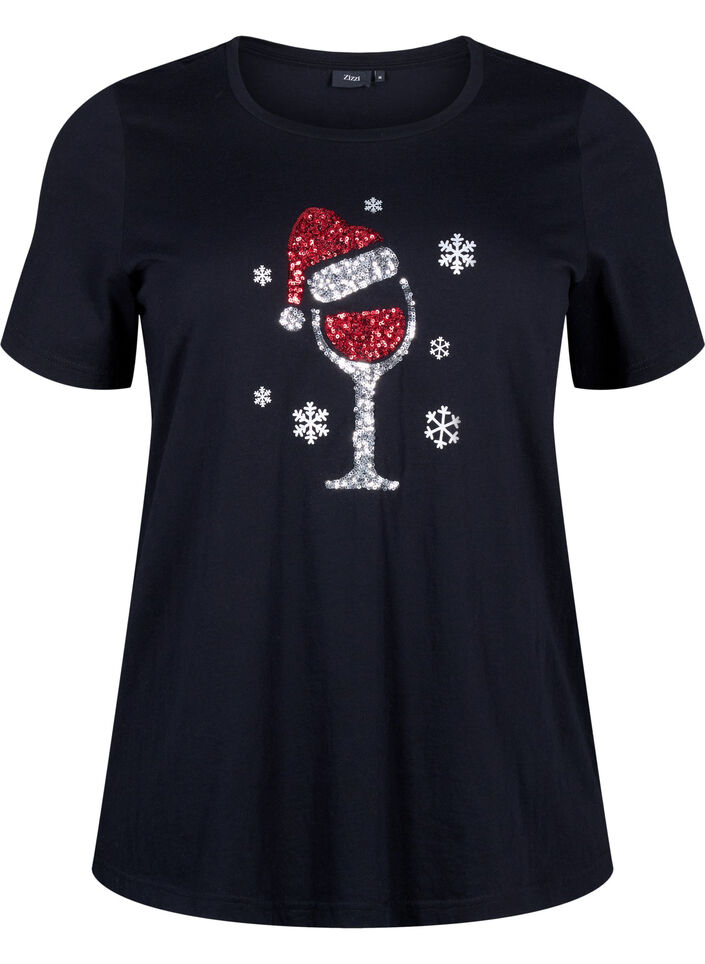 Weihnachtliche T-Shirts aus 100% Baumwolle, Black w. Wine, Packshot image number 0