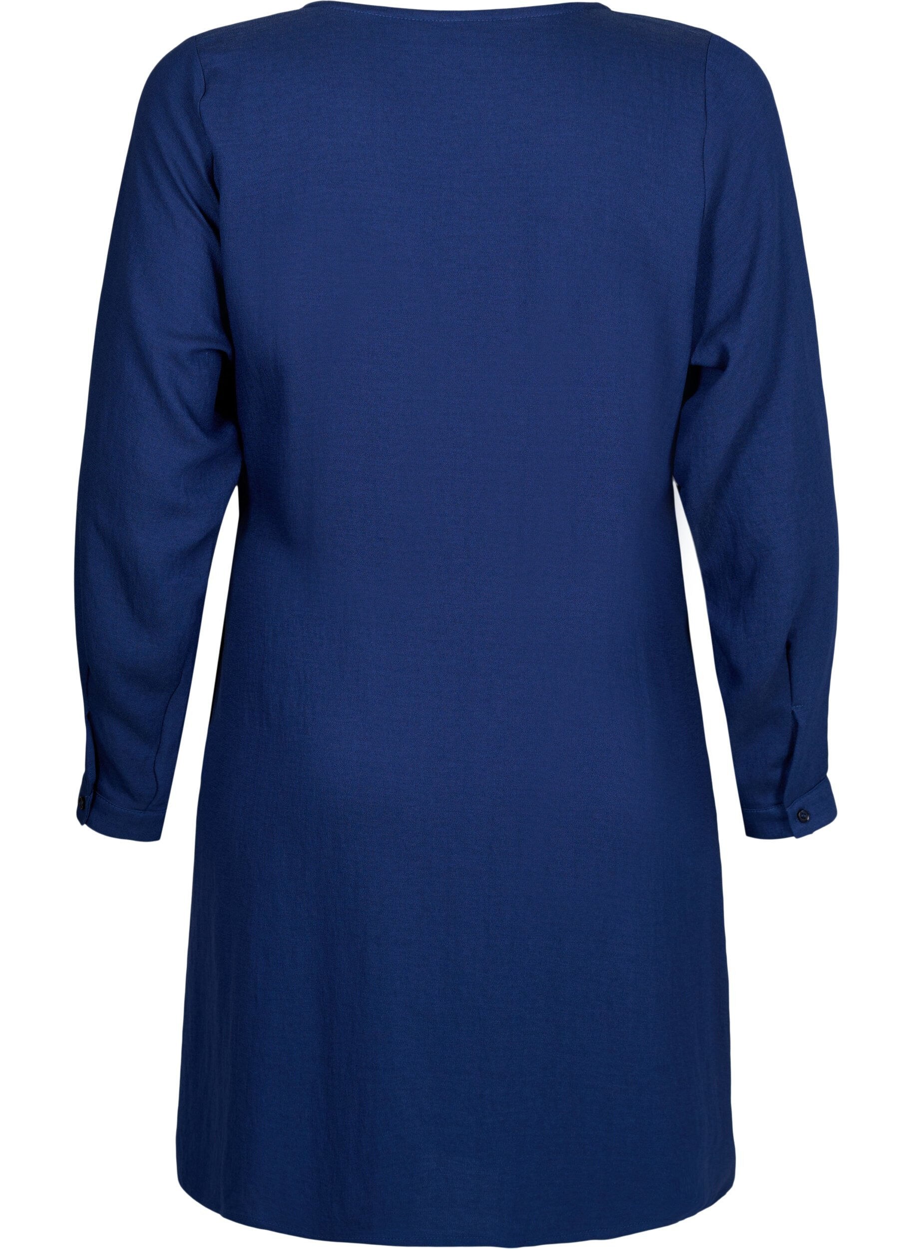 Zizzi Robe &agrave; manches longues en viscose au look enveloppant, Medieval Blue, Packshot image number 1