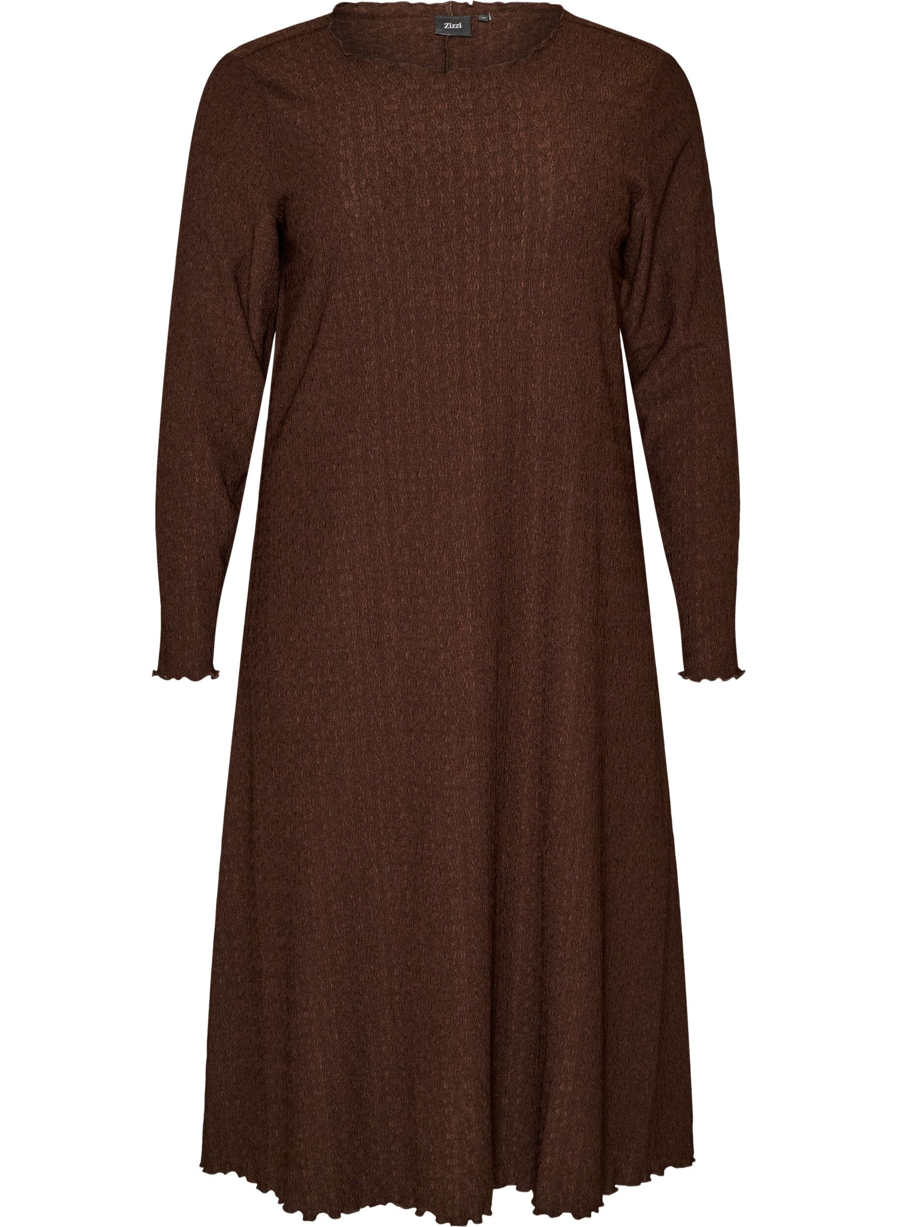 ZizziRobe midi avec une texture ondul&eacute;e et des manches longues, Marron, Packshot image number 0