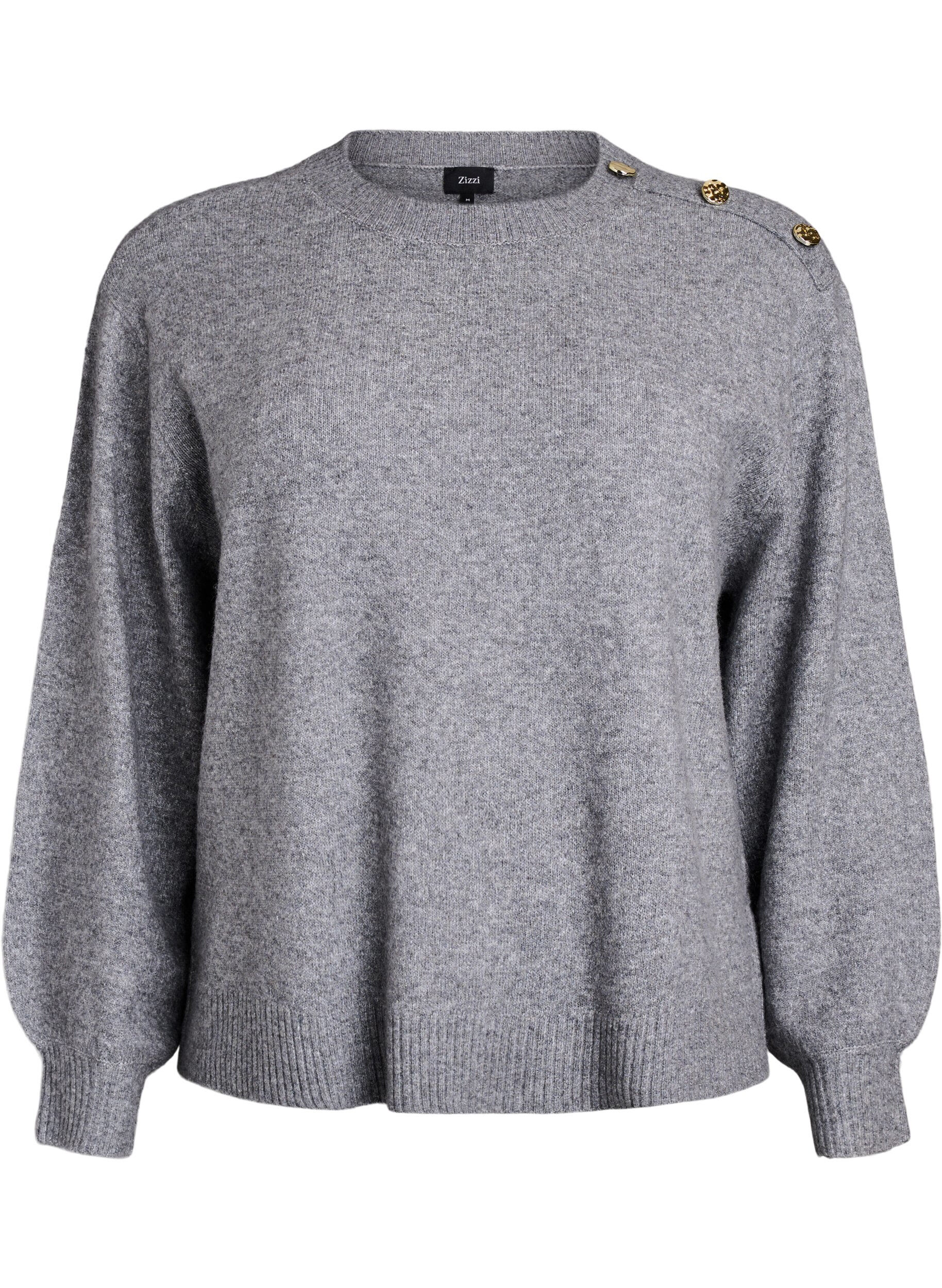 Zizzi Chemisier en maille avec boutons d&eacute;coratifs, Gris, Packshot image number 0