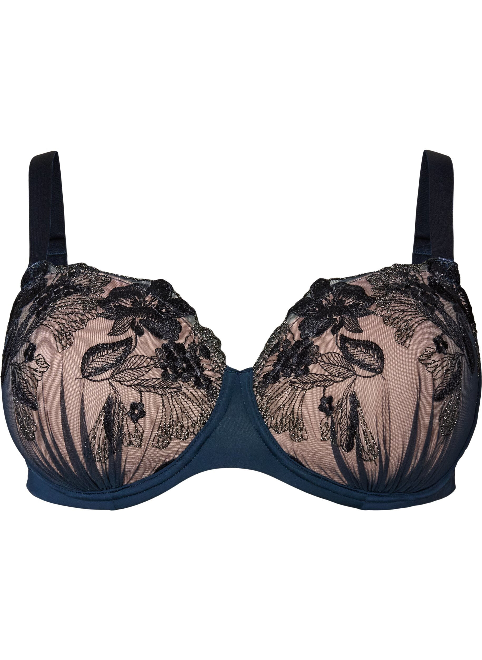 ZizziSoutien-gorge moul&eacute; avec broderies florales et d&eacute;tails drap&eacute;s, Bleu, Packshot image number 0