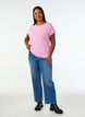 T-shirt &agrave; manches courtes en coton m&eacute;lang&eacute;, Rose, Model image number 1