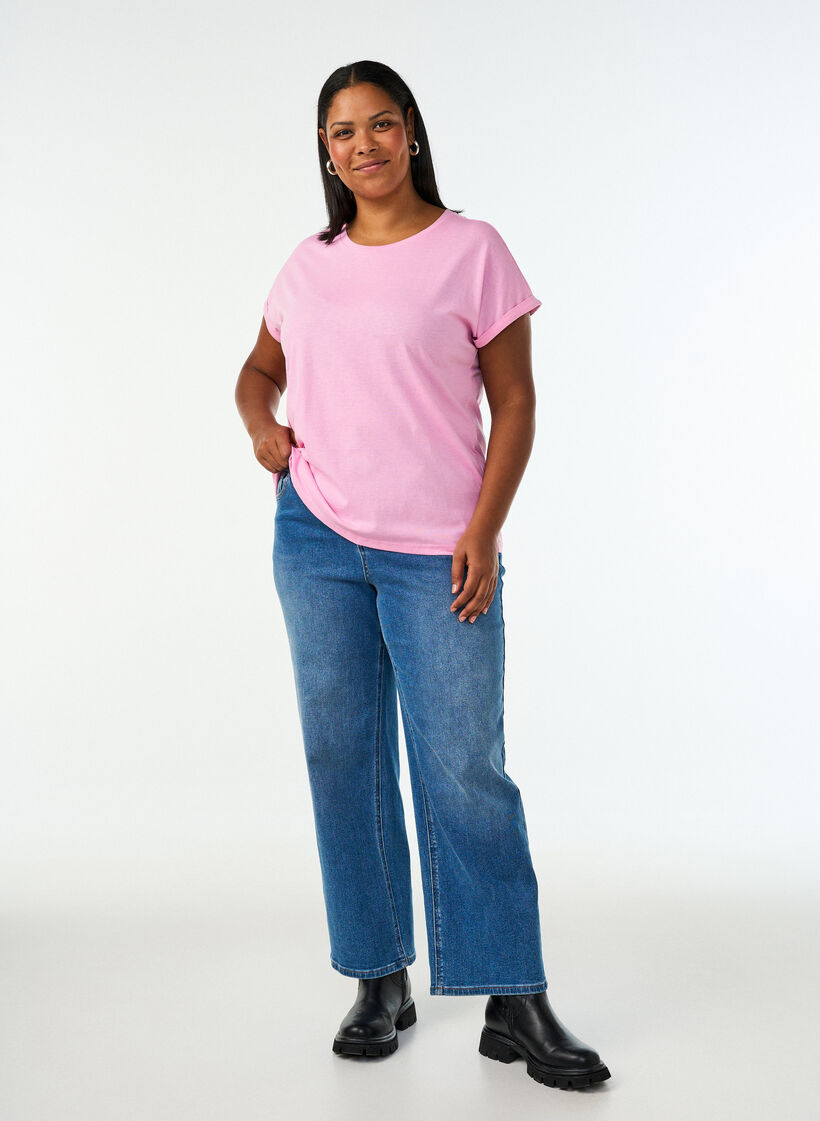 T-shirt &agrave; manches courtes en coton m&eacute;lang&eacute;, Rose, Model image number 1