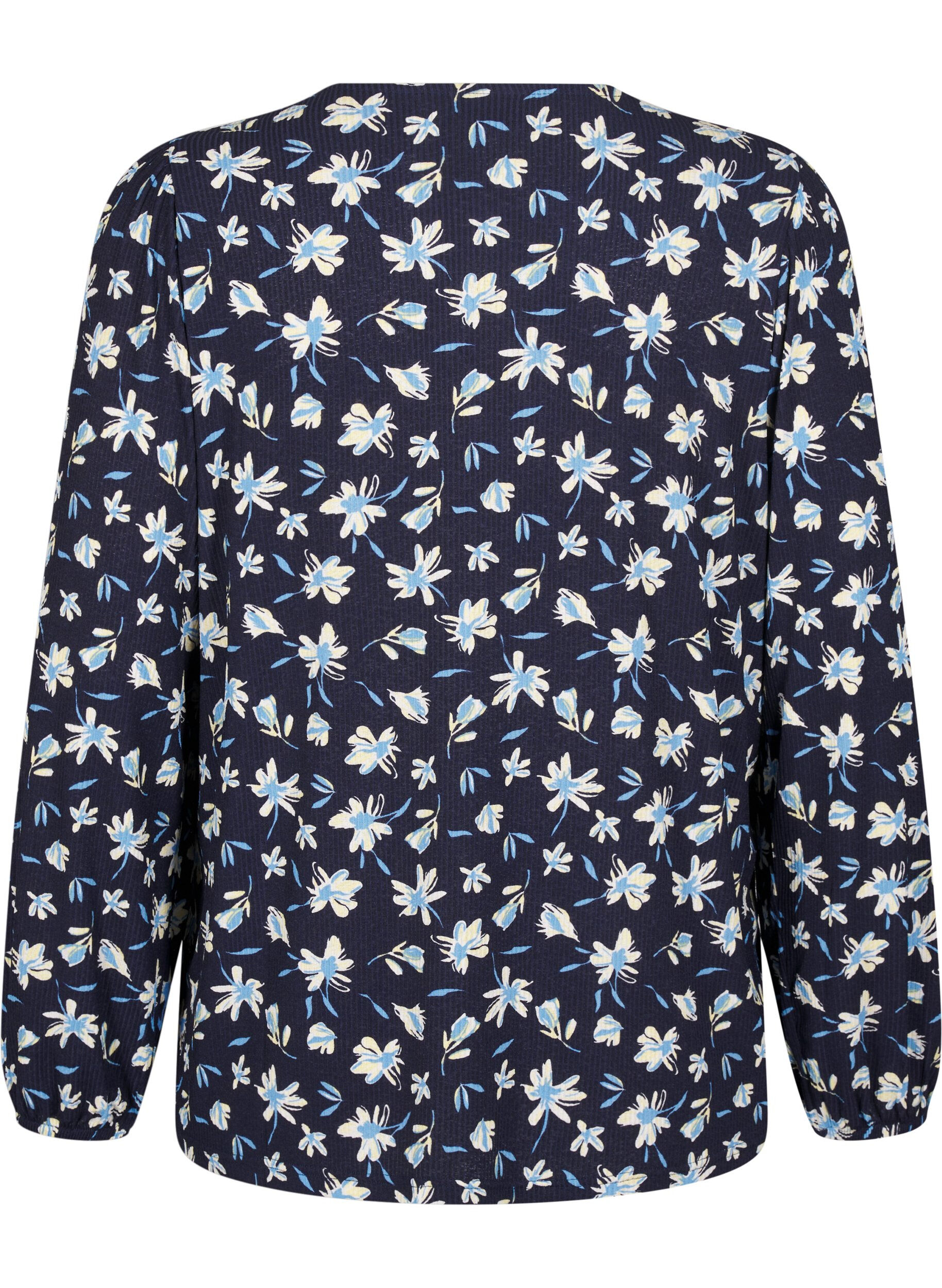 Zizzi Bluse mit langen &Auml;rmeln und gebl&uuml;mtem Print, Blau, Packshot image number 1