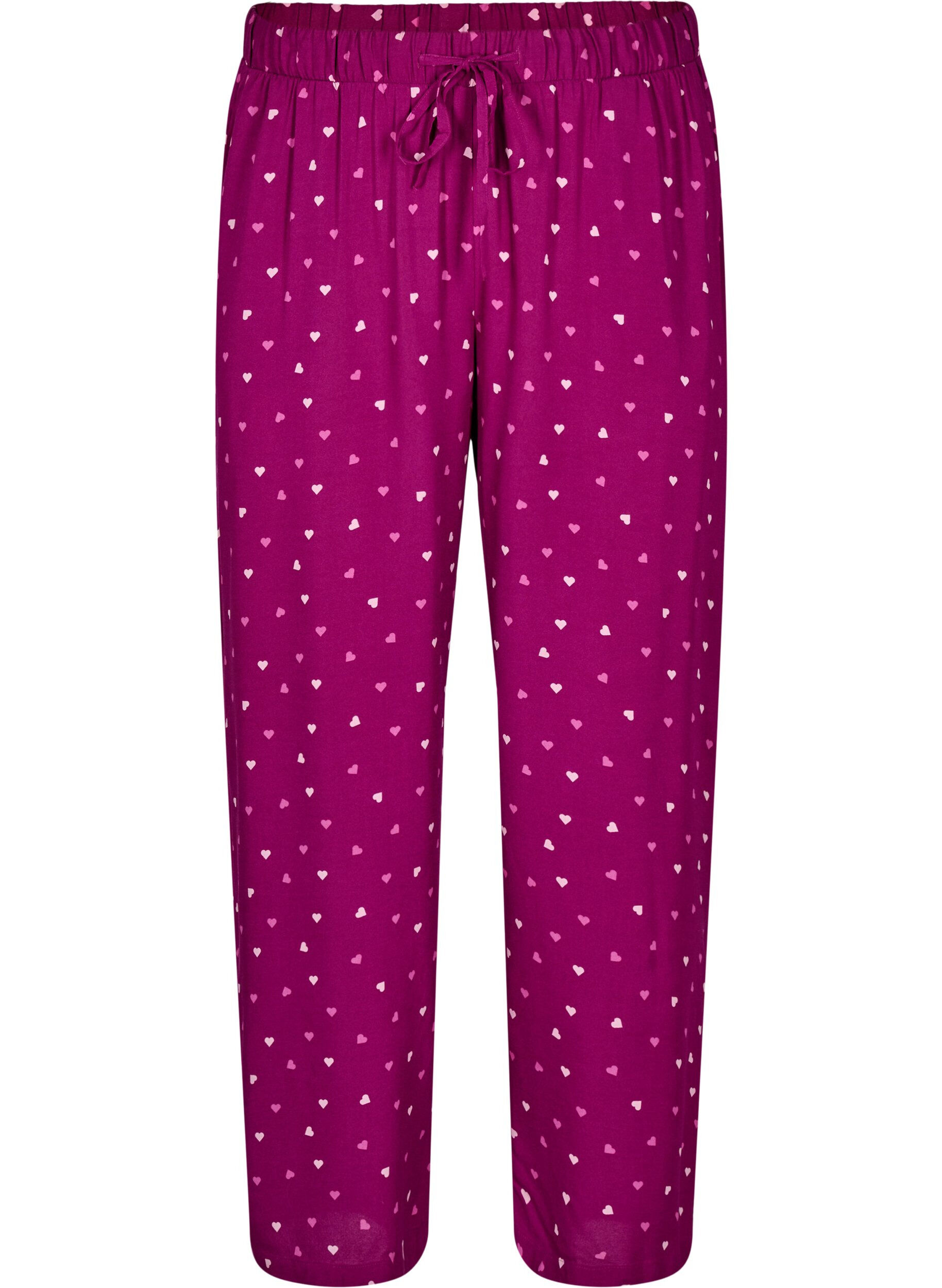 Zizzi Pantalon de pyjama ample avec c&oelig;urs, Boysenberry w. Heart, Packshot image number 0
