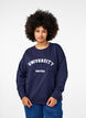 Sweat-shirt avec imprimé texte en relief, Bleu, Model image number 0