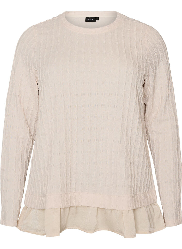 Blouse structur&eacute;e avec ourlet &agrave; volants, Vanille, Packshot image number 0