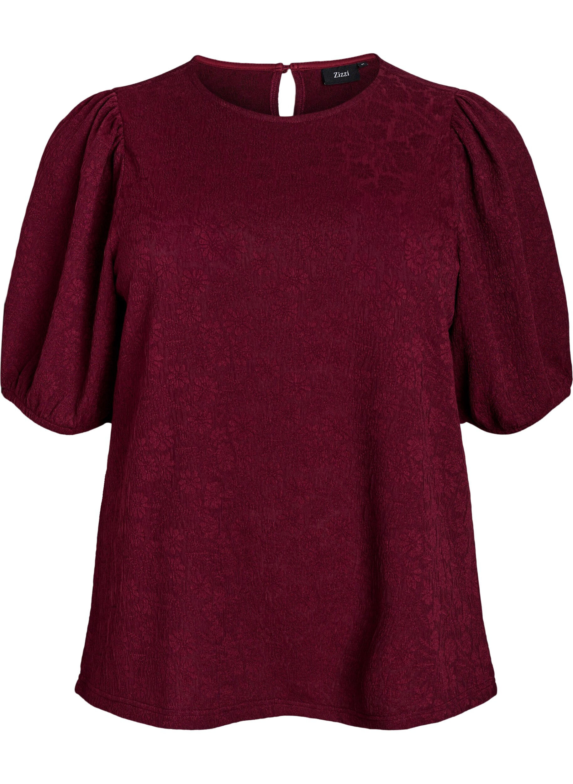 Zizzi Strukturierte Bluse mit kurzen &Auml;rmeln, Dunkles Bordeaux, Packshot image number 0