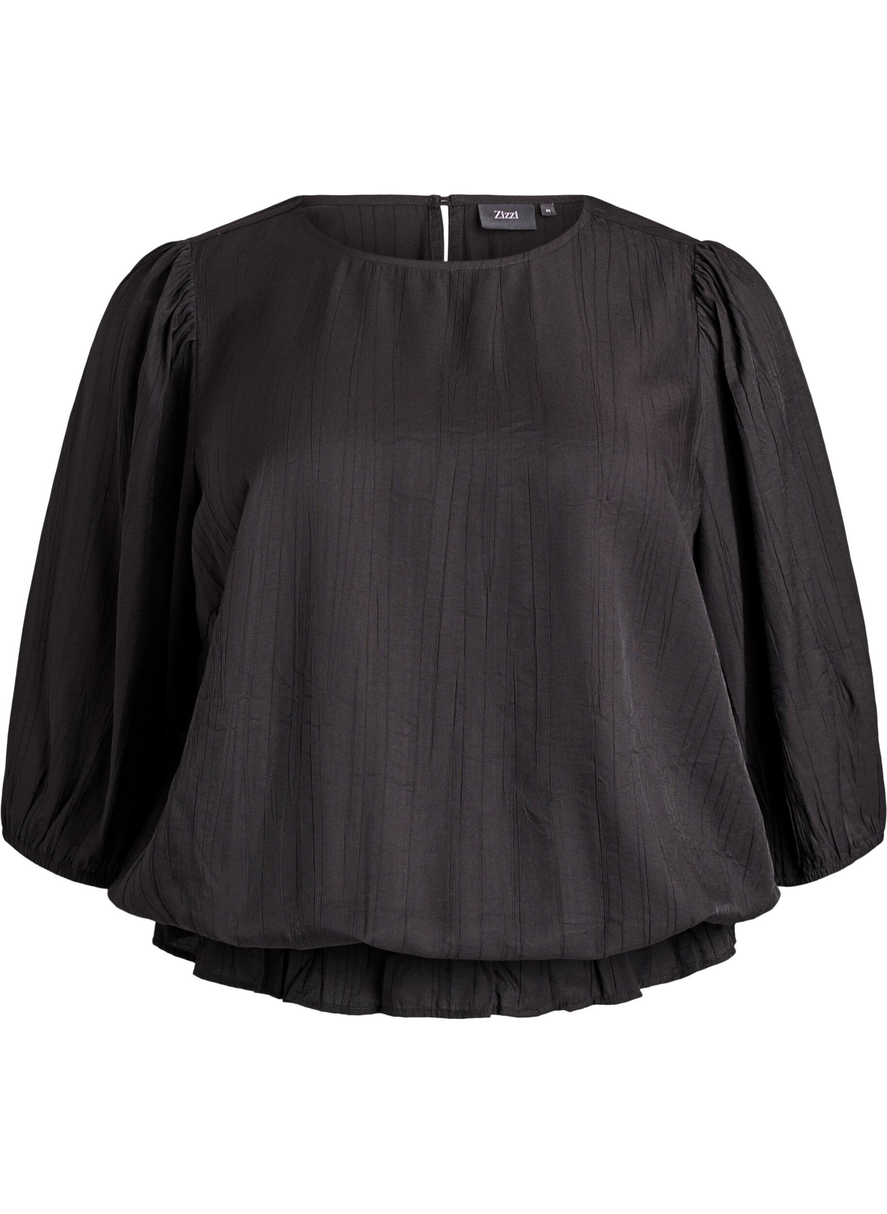 Zizzi Viskosebluse mit 3/4-&Auml;rmeln und Balloneffekt, Schwarz, Packshot image number 0