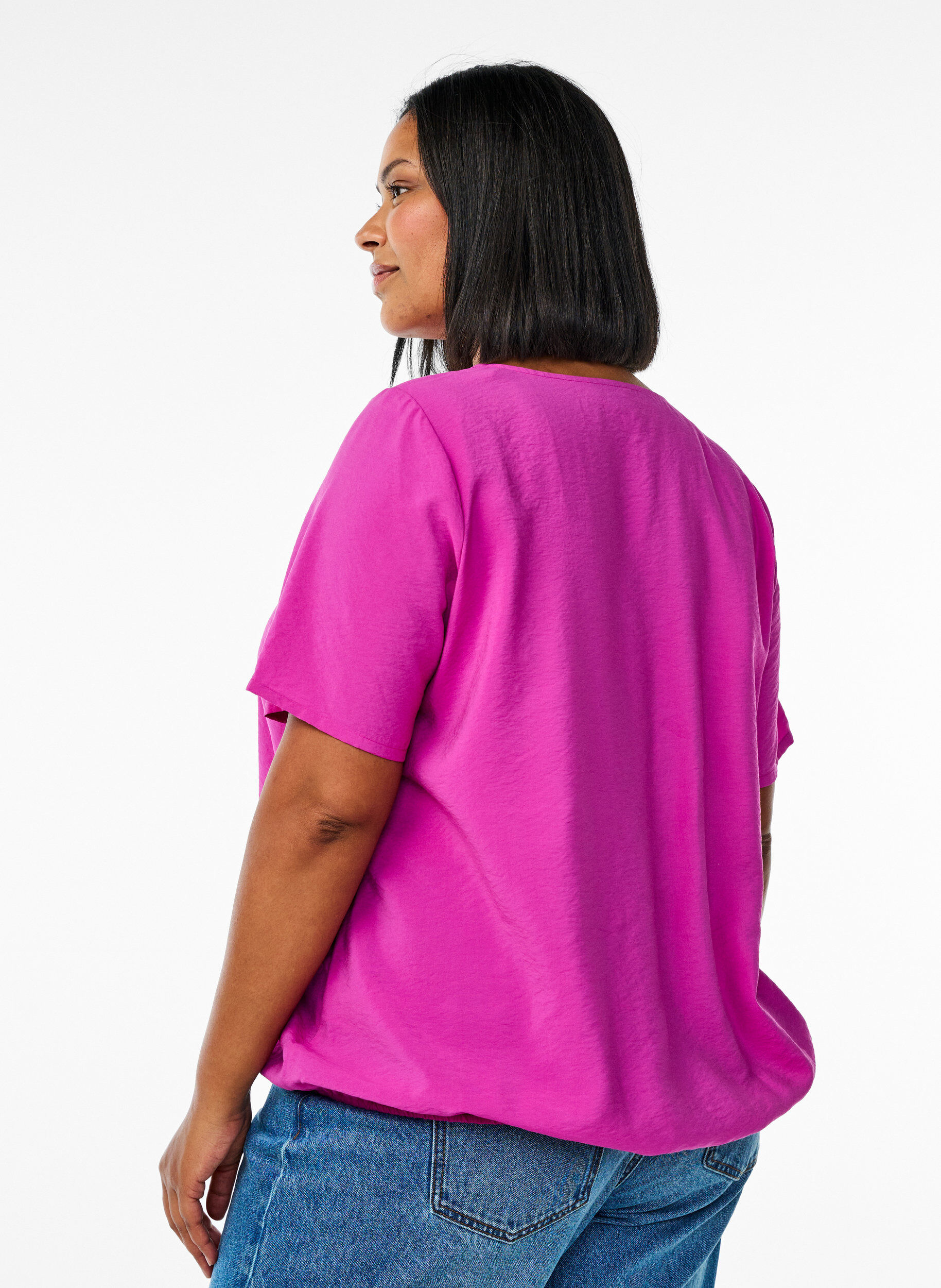 Zizzi Bluse mit kurzen &Auml;rmeln und elastischem Saum, Pink, Model image number 2
