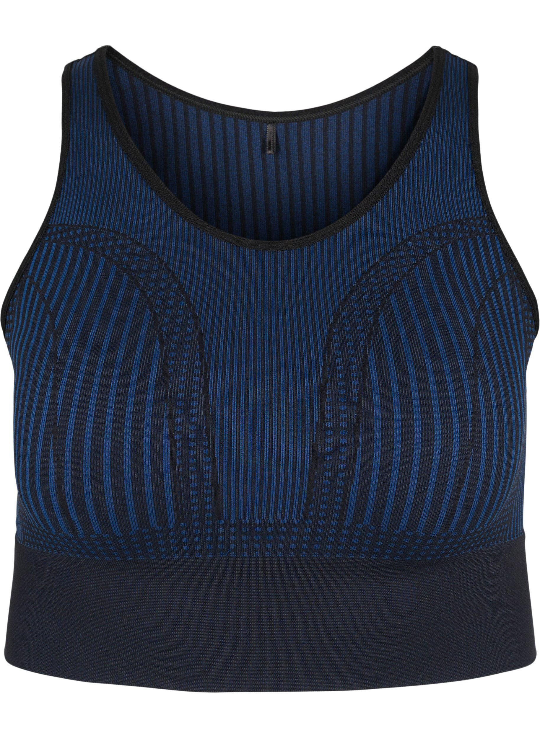 Zizzi  Brassi&egrave;re de sport sans coutures avec rayures, Black w. Blue Depths, Packshot image number 0