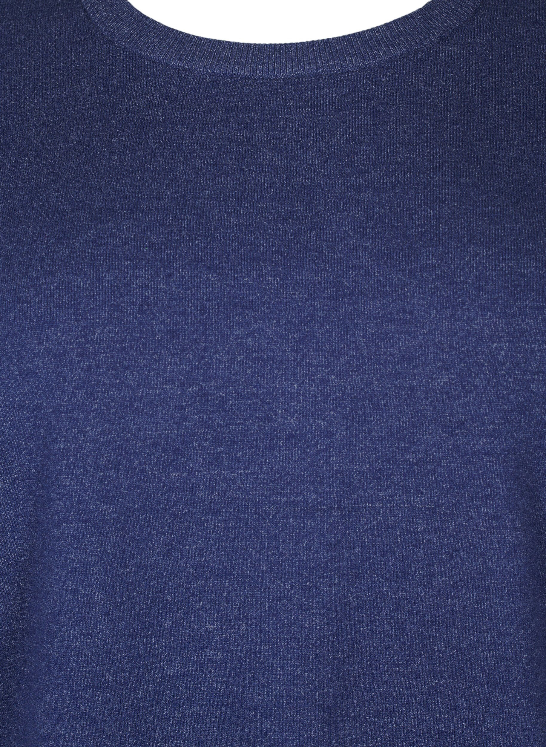 Zizzi Strickbluse mit langen &Auml;rmeln und Schlitz, Blau, Packshot image number 2