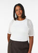 Top en maille avec manches courtes et col rond, Vanille, Model image number 0