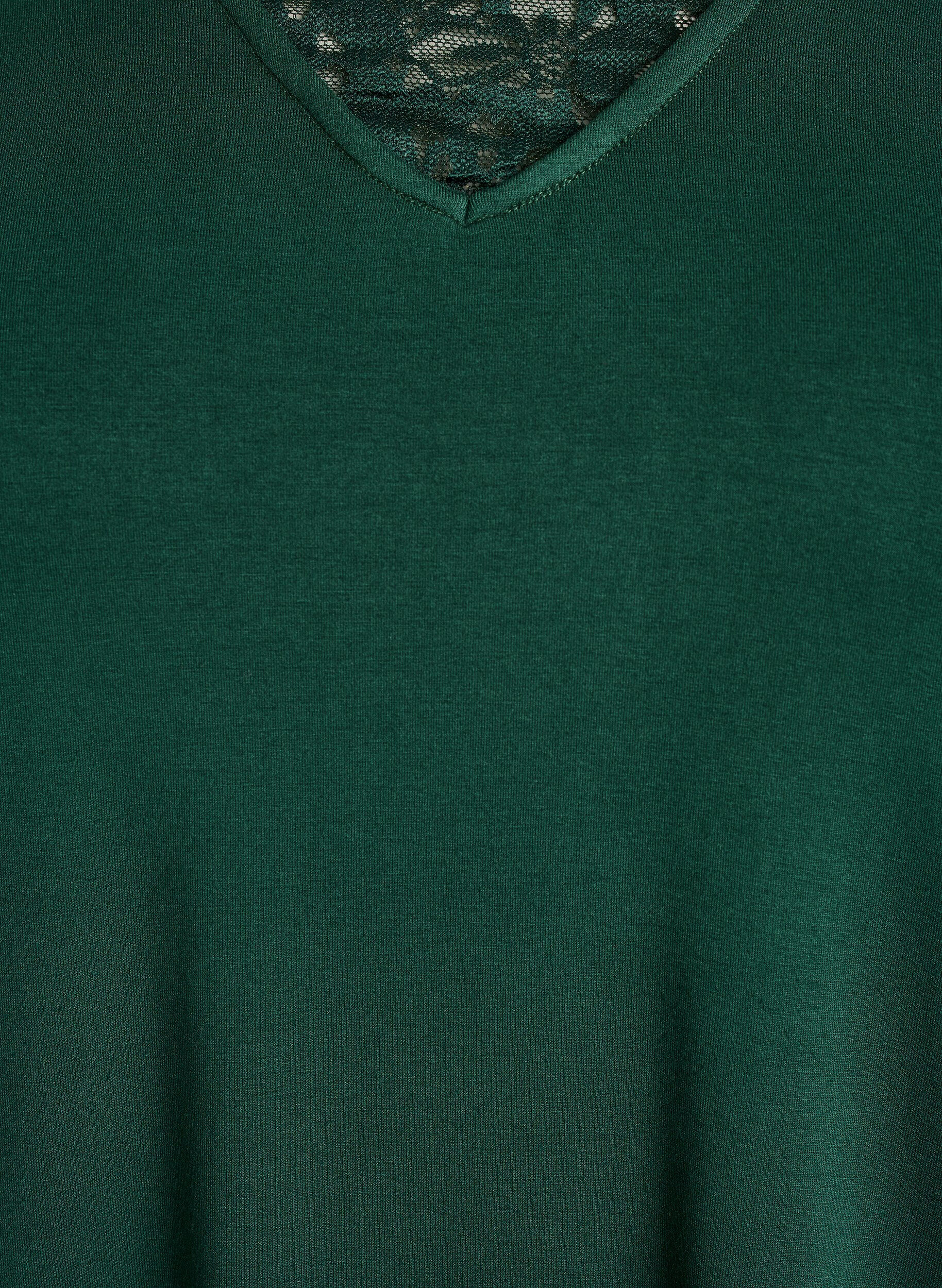 Zizzi Lang&auml;rmliges Pyjamaoberteil mit Spitzendetails, Gr&uuml;n, Packshot image number 2