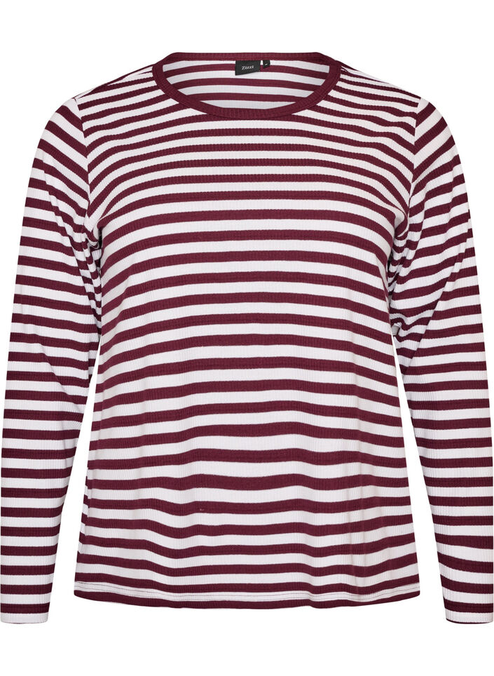 Lang&auml;rmeliges Nachtoberteil aus geripptem Jersey mit Streifen, Rot, Packshot image number 0
