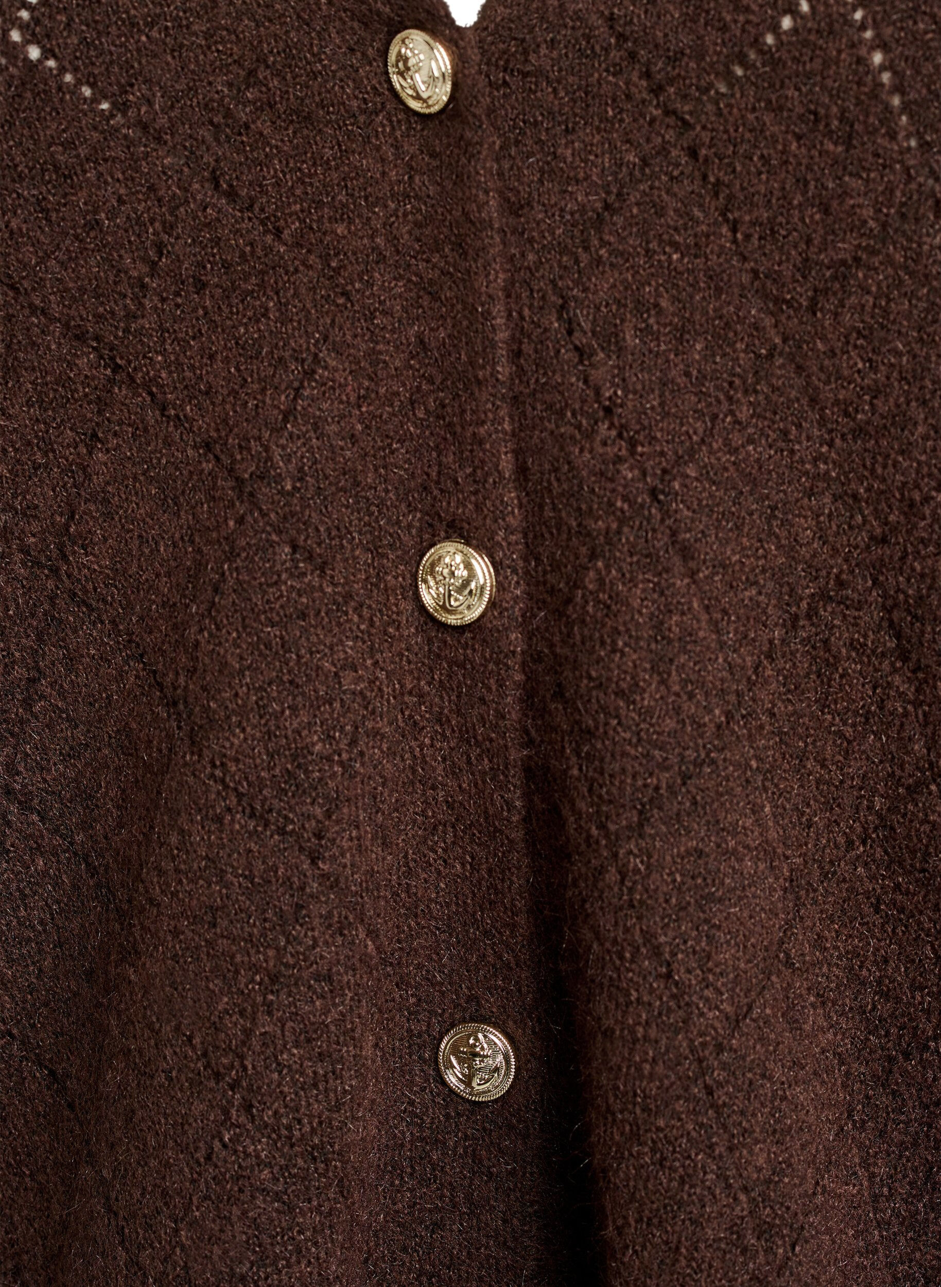 ZizziStrickjacke mit Harlekinmuster und V-Ausschnitt, Braun, Packshot image number 2