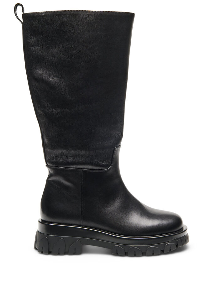 Lederstiefel mit breiter Passform und Reißverschluss, Black, Packshot image number 0