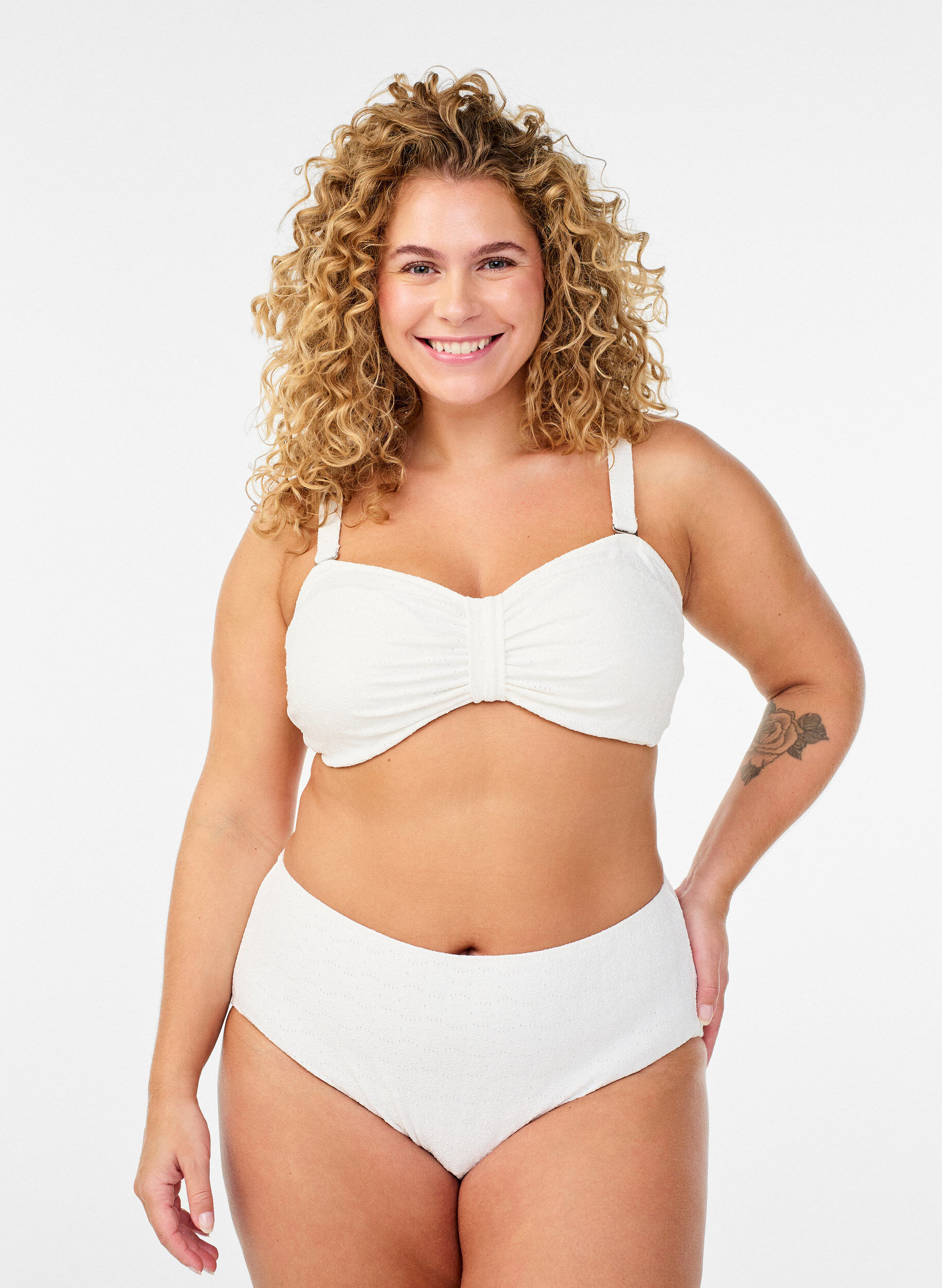 Bas de bikini &agrave; motif textur&eacute; et taille standard, Blanc, Model
