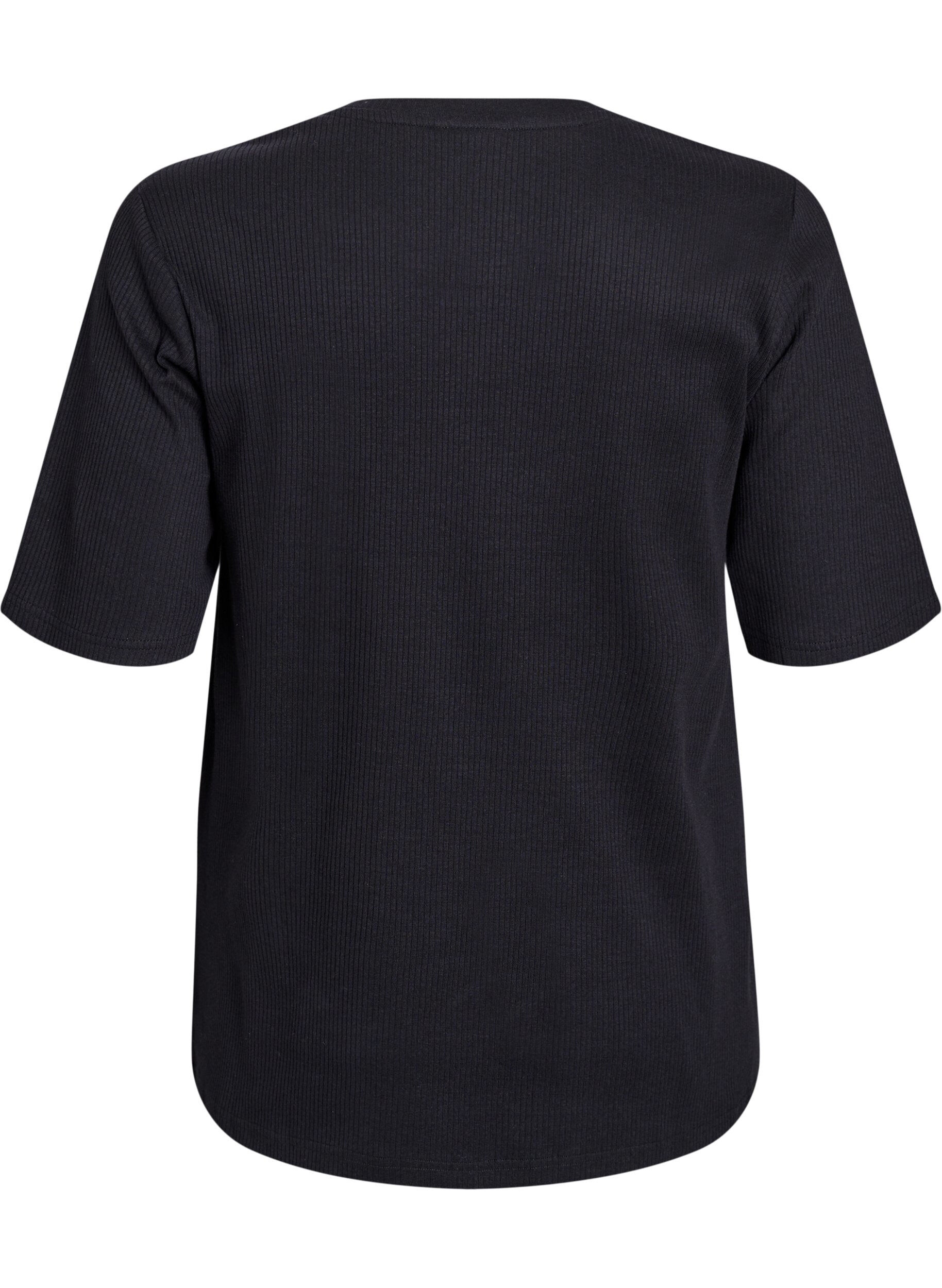 Zizzi Bluse aus geripptem Jersey mit kurzen &Auml;rmeln, Schwarz, Packshot image number 1