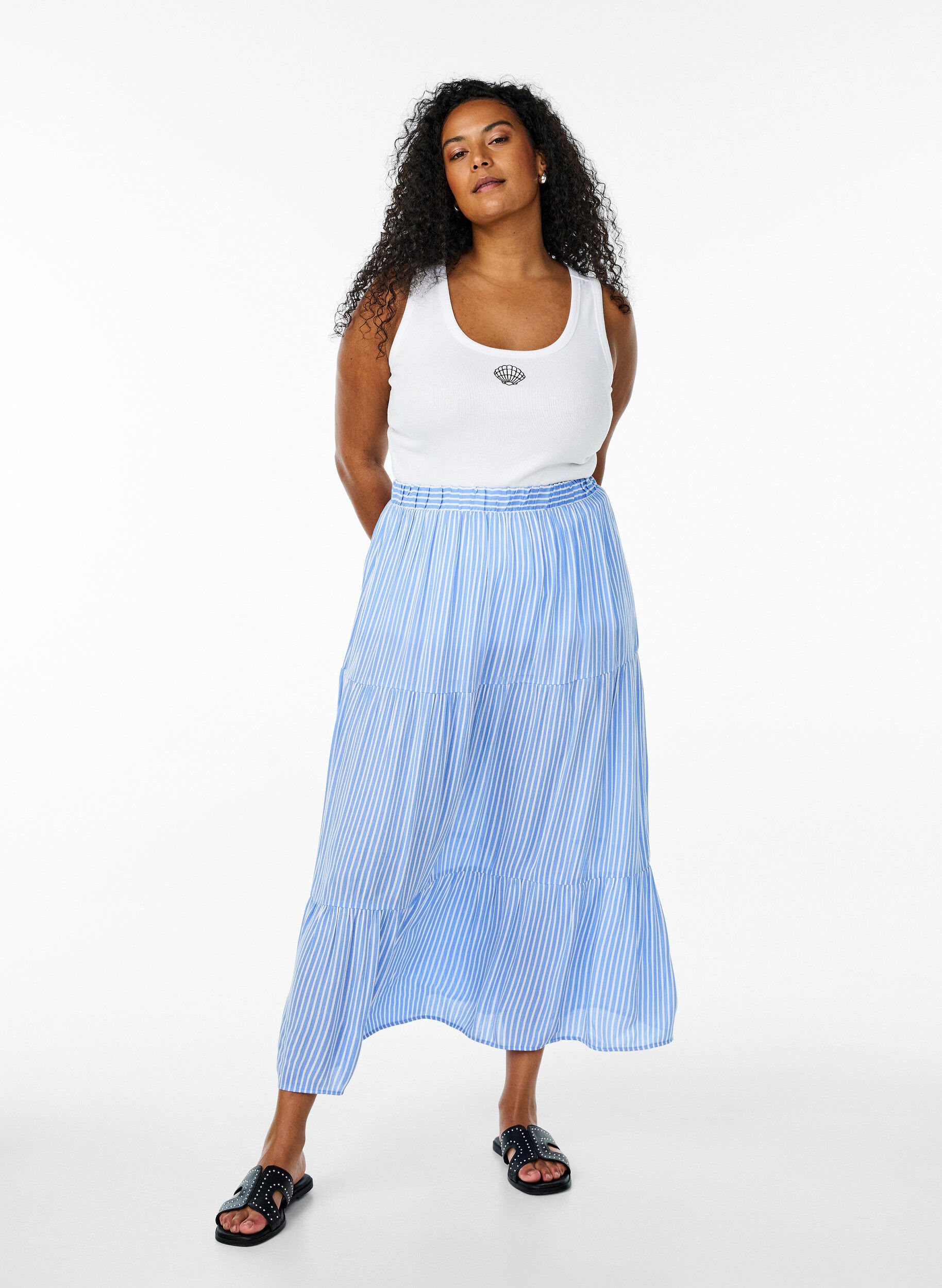 Zizzi Jupe longue &agrave; taille &eacute;lastiqu&eacute;e, Bleu Clair, Model image number 0
