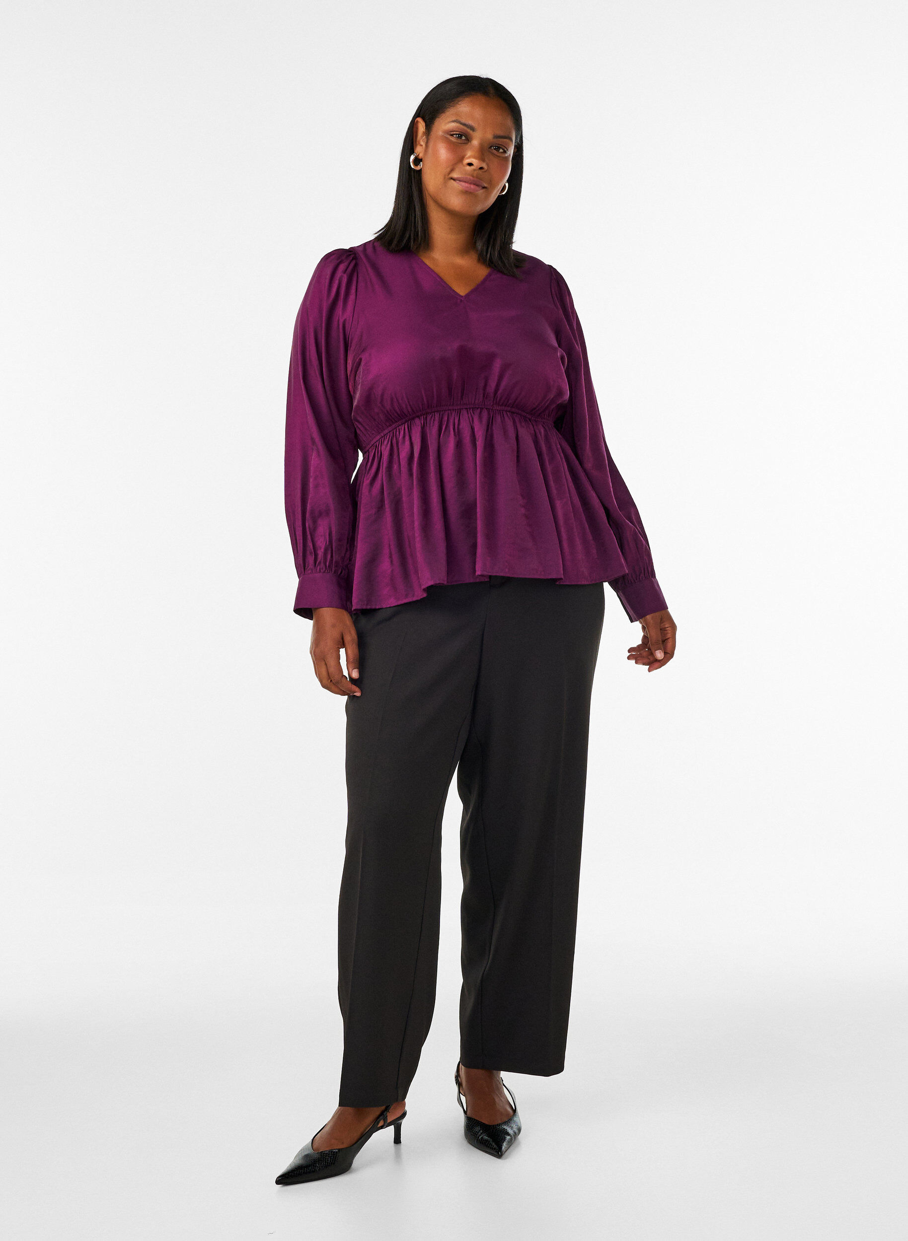 ZizziGl&auml;nzende Bluse aus Viskose mit Peplum-Effekt, Lila, Model image number 1