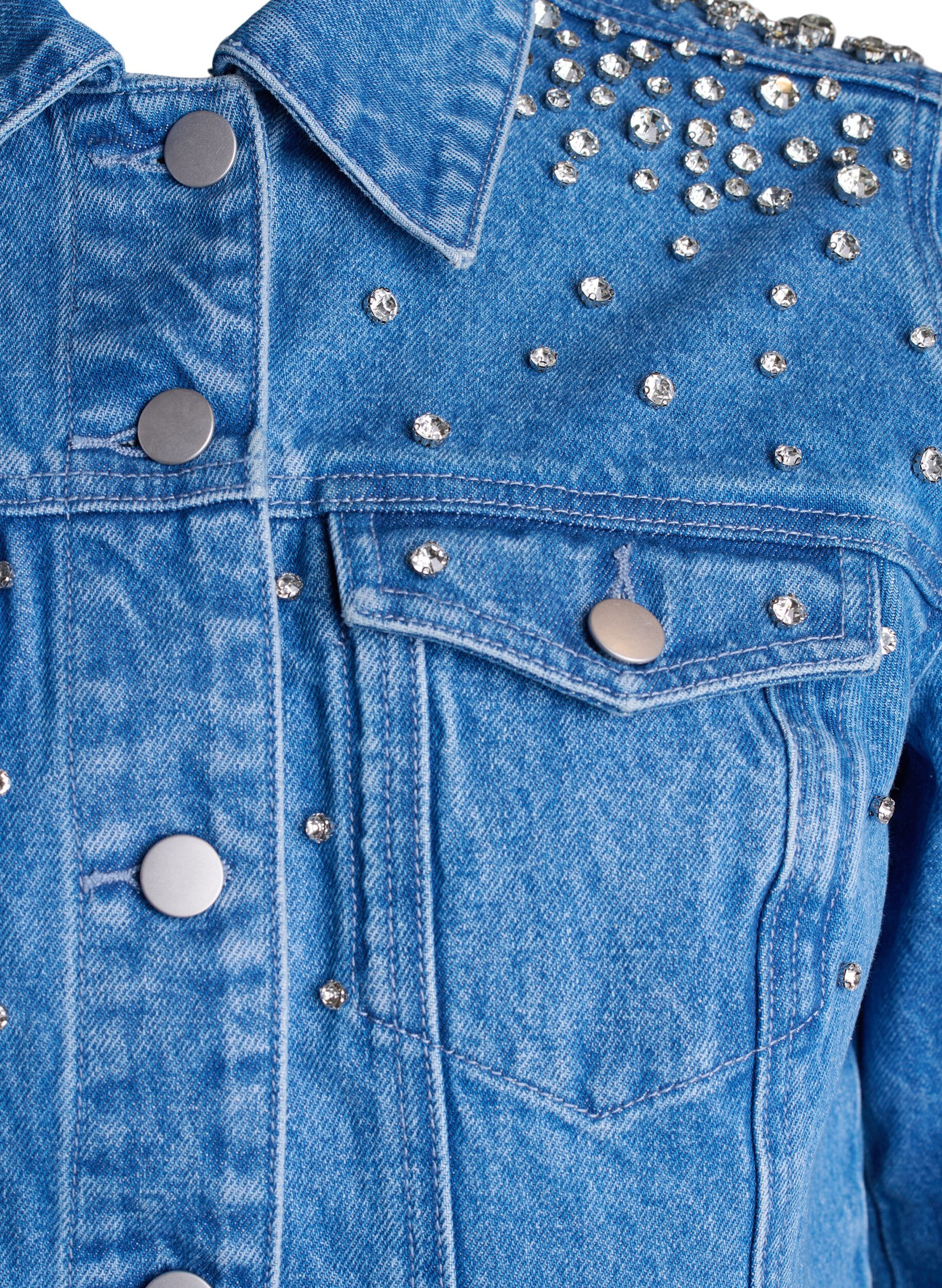 Zizzi Jeansjacke mit Strasssteinen, Blau, Packshot image number 2