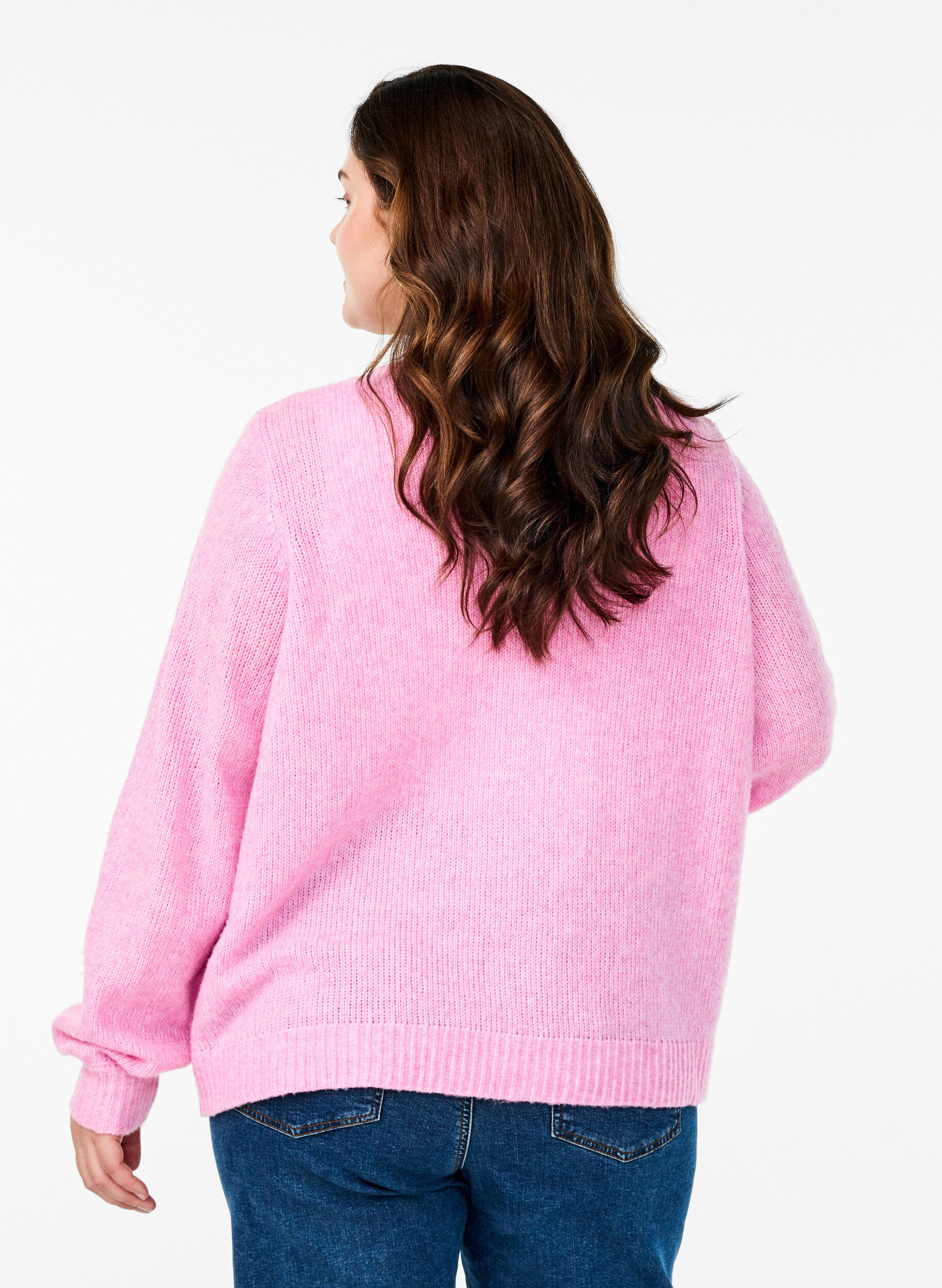 Zizzi Cardigan en maille comportant de la laine et des boutons, Begonia Pink Mel., Model image number 1