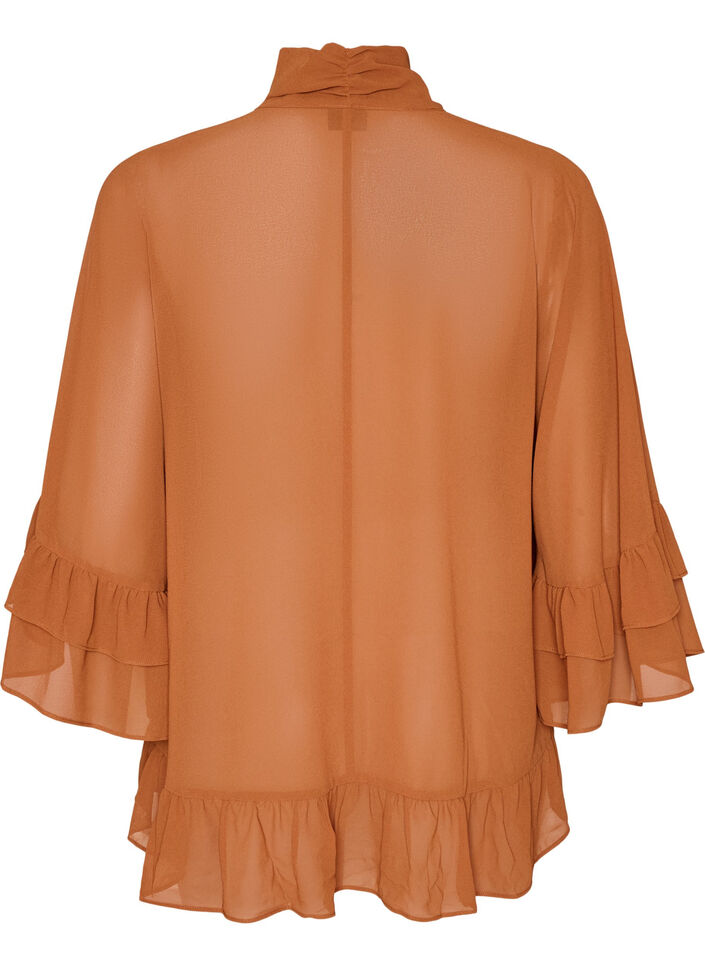 Blouse avec ruban &agrave; nouer et volants, Camel, Packshot image number 1