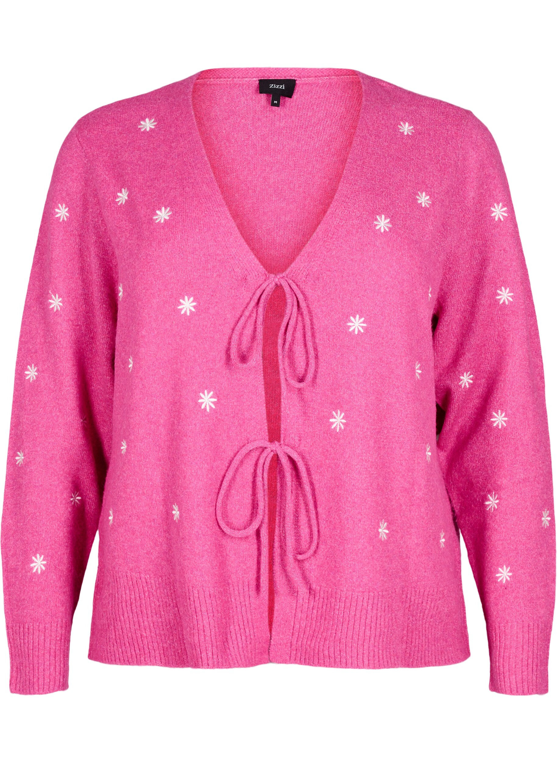 Zizzi Strickjacke mit Schn&uuml;rdetails und Stickerei, Raspberry Rose Comb, Packshot image number 0