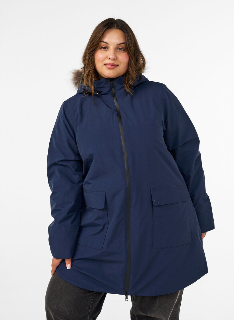 Parka imperm&eacute;able &agrave; capuche, Bleu, Model image number 0