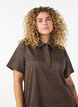 Robe courte &agrave; carreaux avec un col de chemise, Marron, Model image number 3