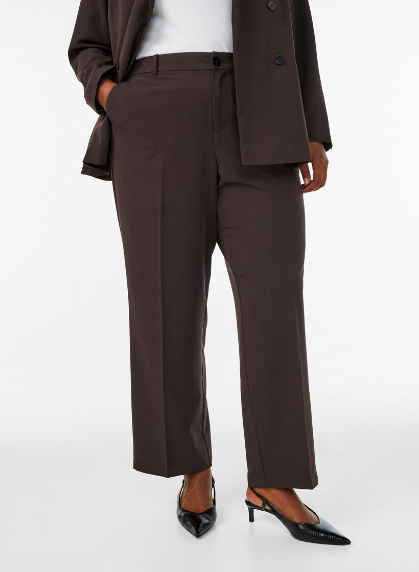 Hoch taillierte Hose mit B&uuml;gelfalten, Braun, Model image number 2
