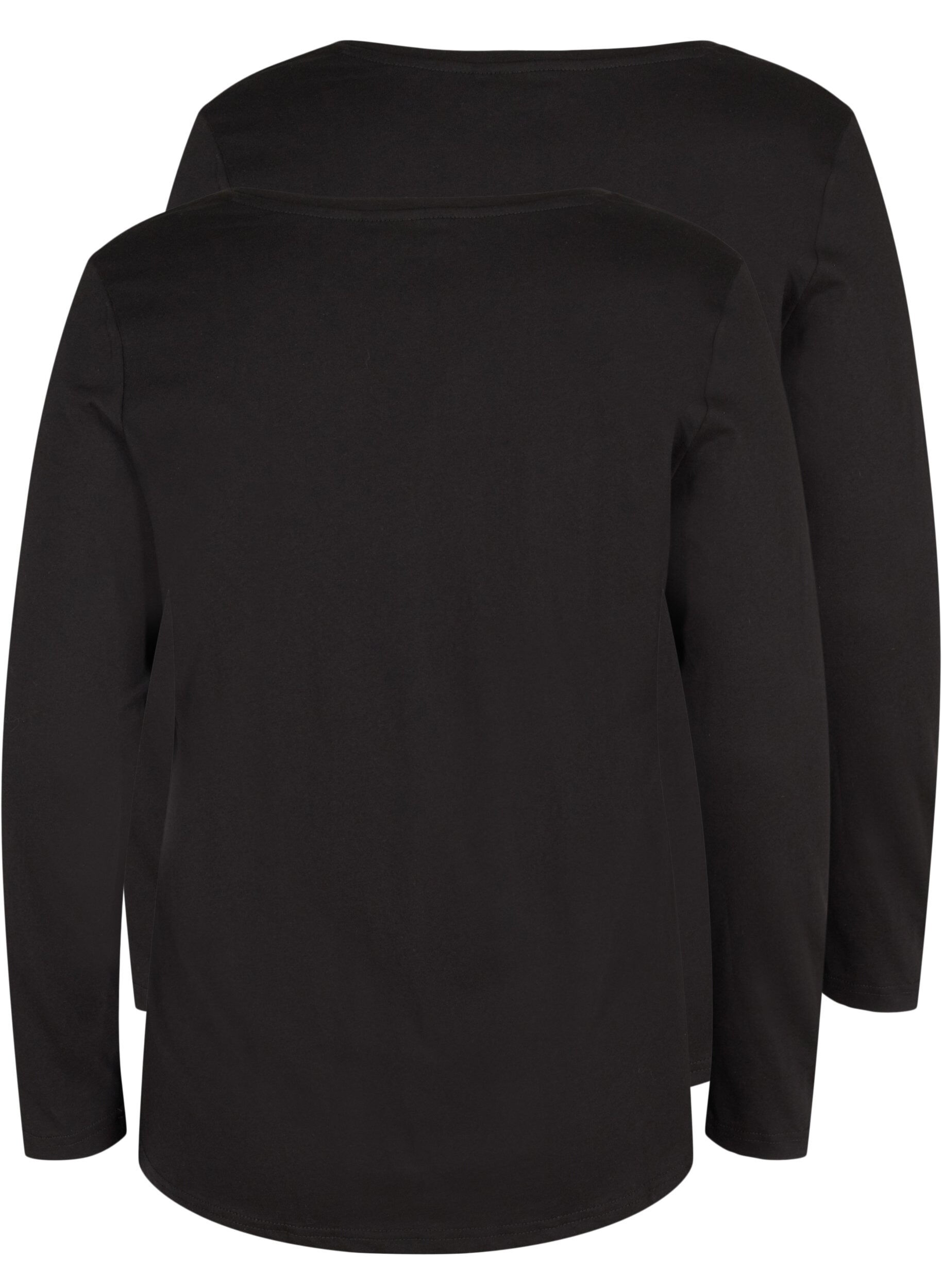 Zizzi Blouse basique &agrave; manches longues, lot de 2, Black, Packshot image number 1