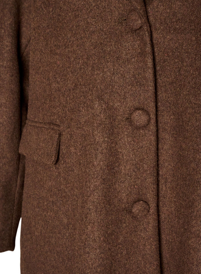 Manteau en m&eacute;lange de laine avec revers et boutons, Marron, Packshot