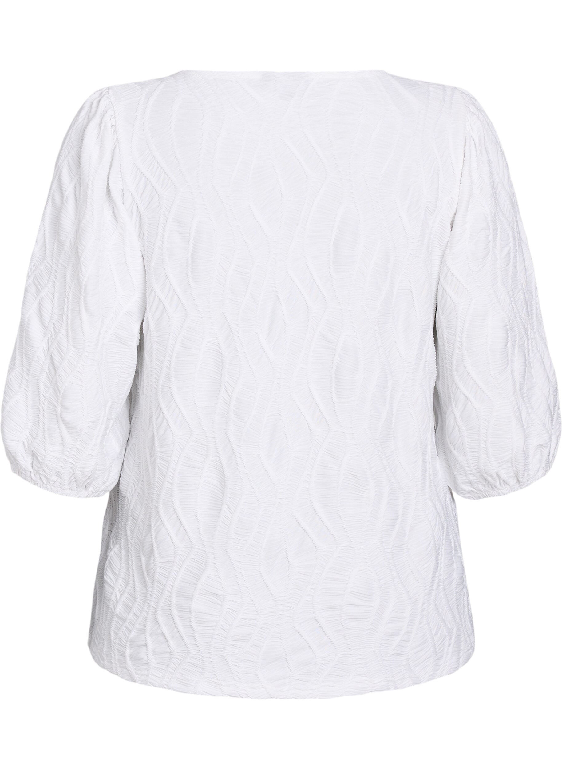ZizziChemisier avec texture et manches 3/4, Blanc, Packshot image number 1
