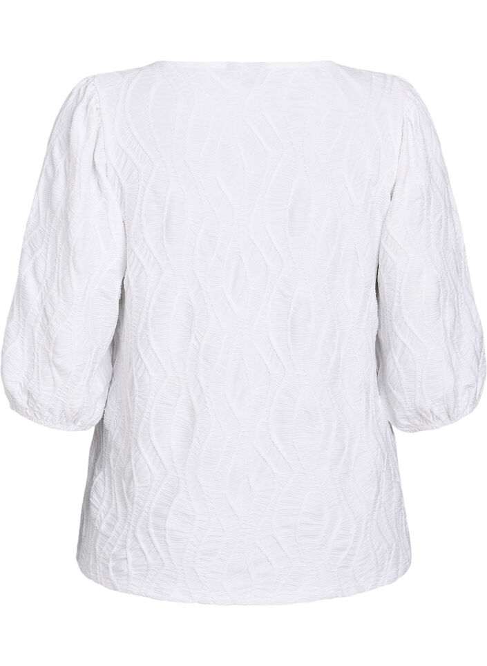 Chemisier avec texture et manches 3/4, Blanc, Packshot image number 1