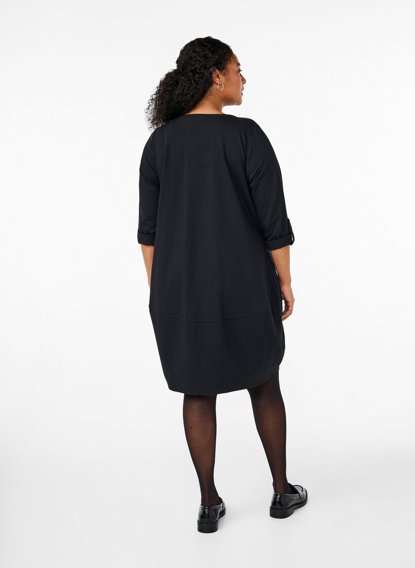 Baumwollkleid mit Ballon-Passform, Schwarz, Model image number 2