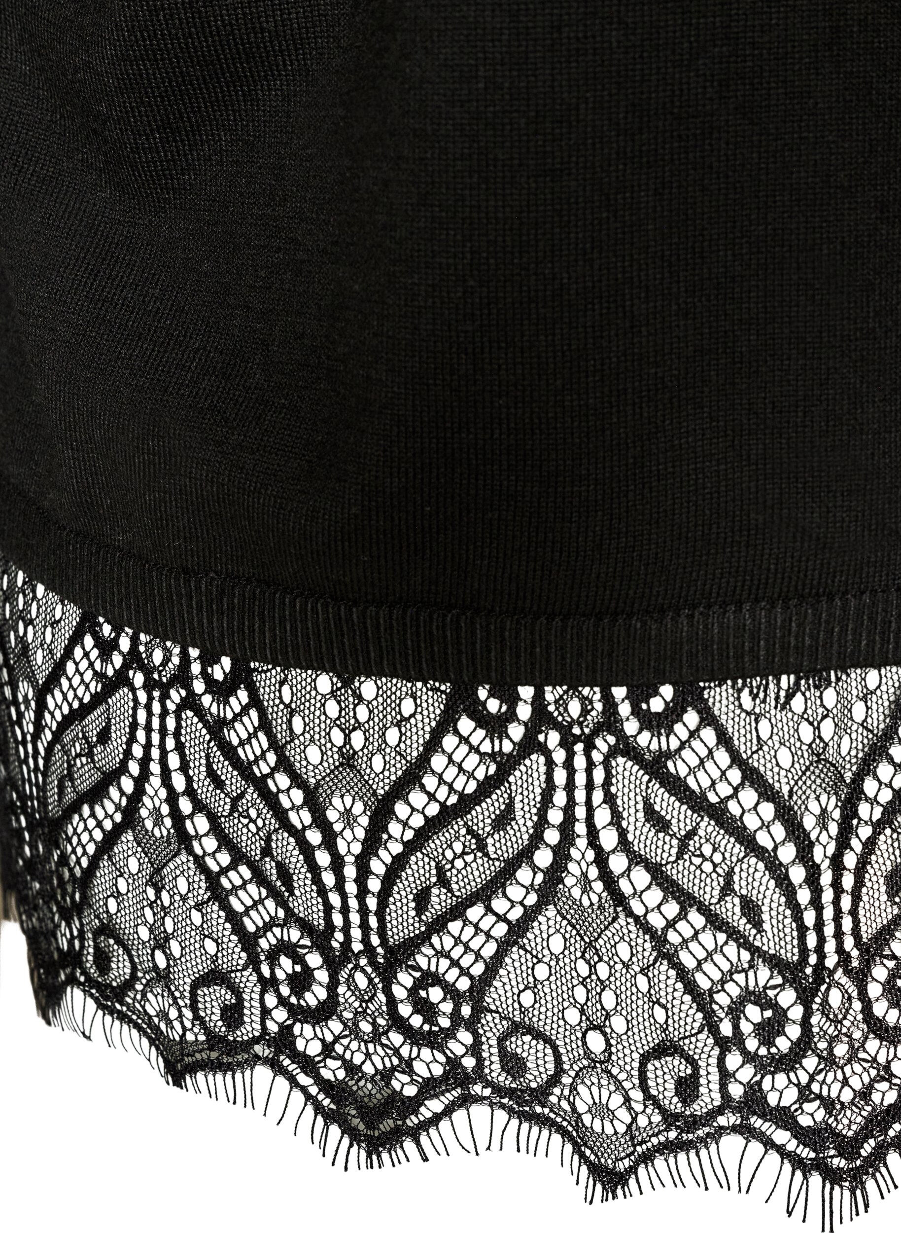 ZizziCardigan avec large ourlet en dentelle, Noir, Packshot image number 3